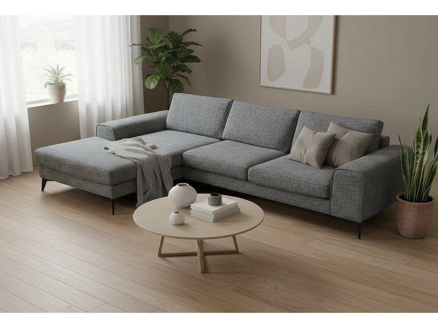 Venice Chenille Corner Sofa with Deep Seats and Extra-wide Padded Arms Left Facing Dark Grey