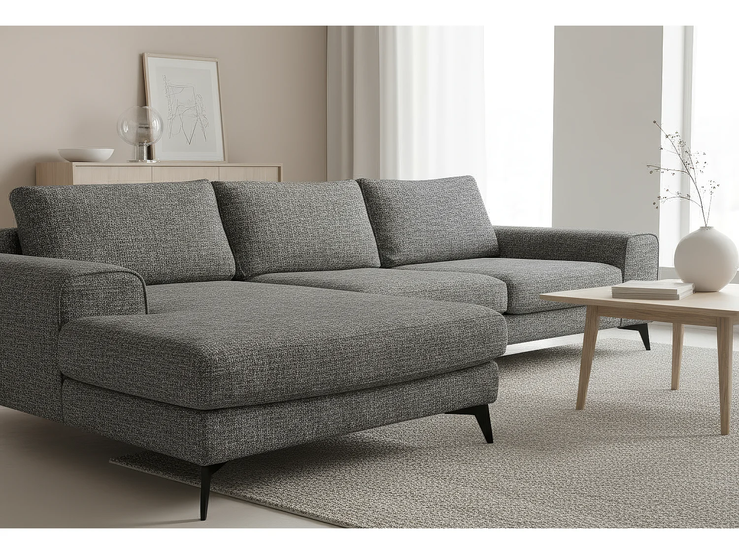 Venice Chenille Corner Sofa with Deep Seats and Extra-wide Padded Arms Left Facing Dark Grey