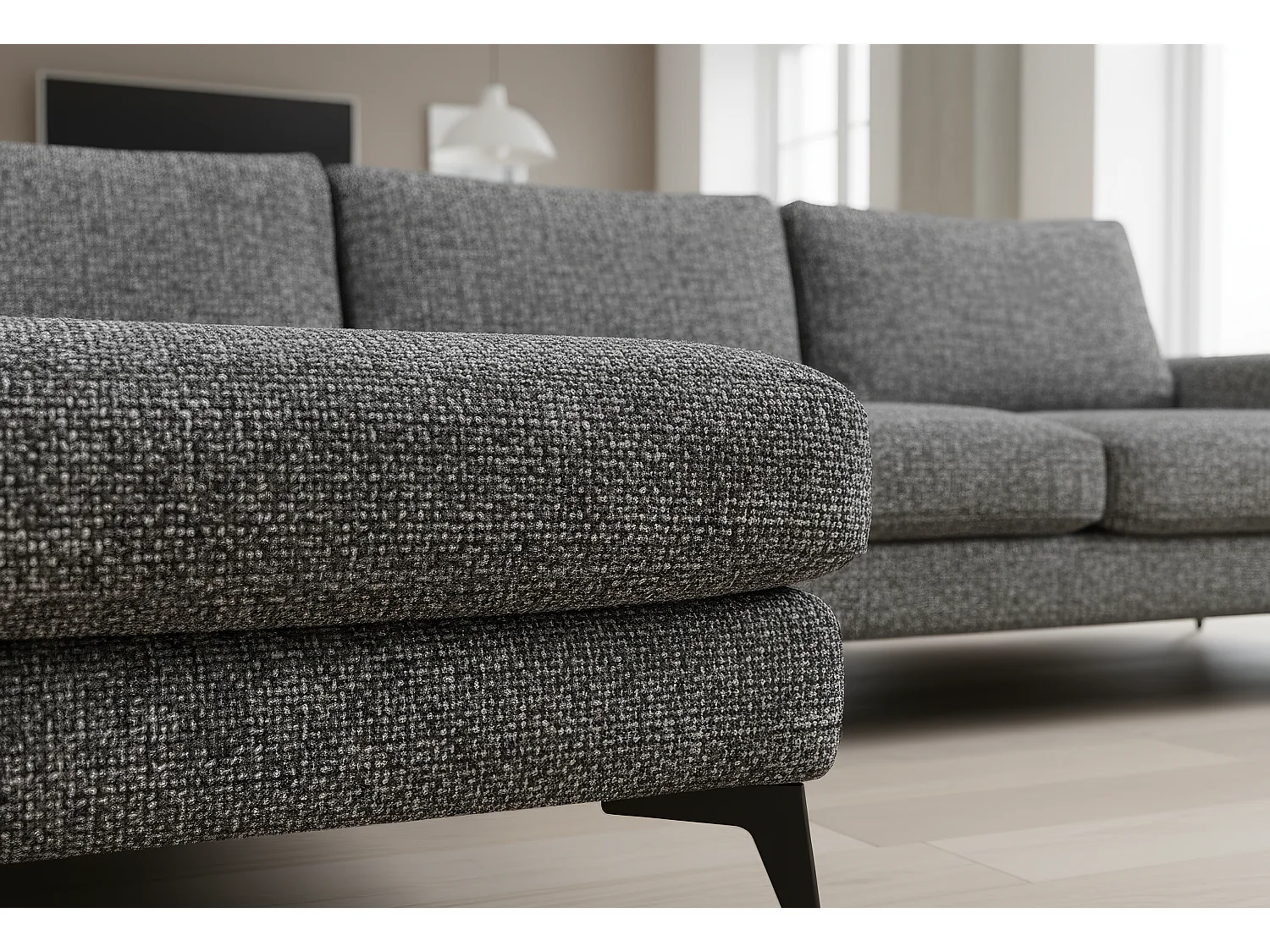 Venice Chenille Corner Sofa with Deep Seats and Extra-wide Padded Arms Left Facing Dark Grey