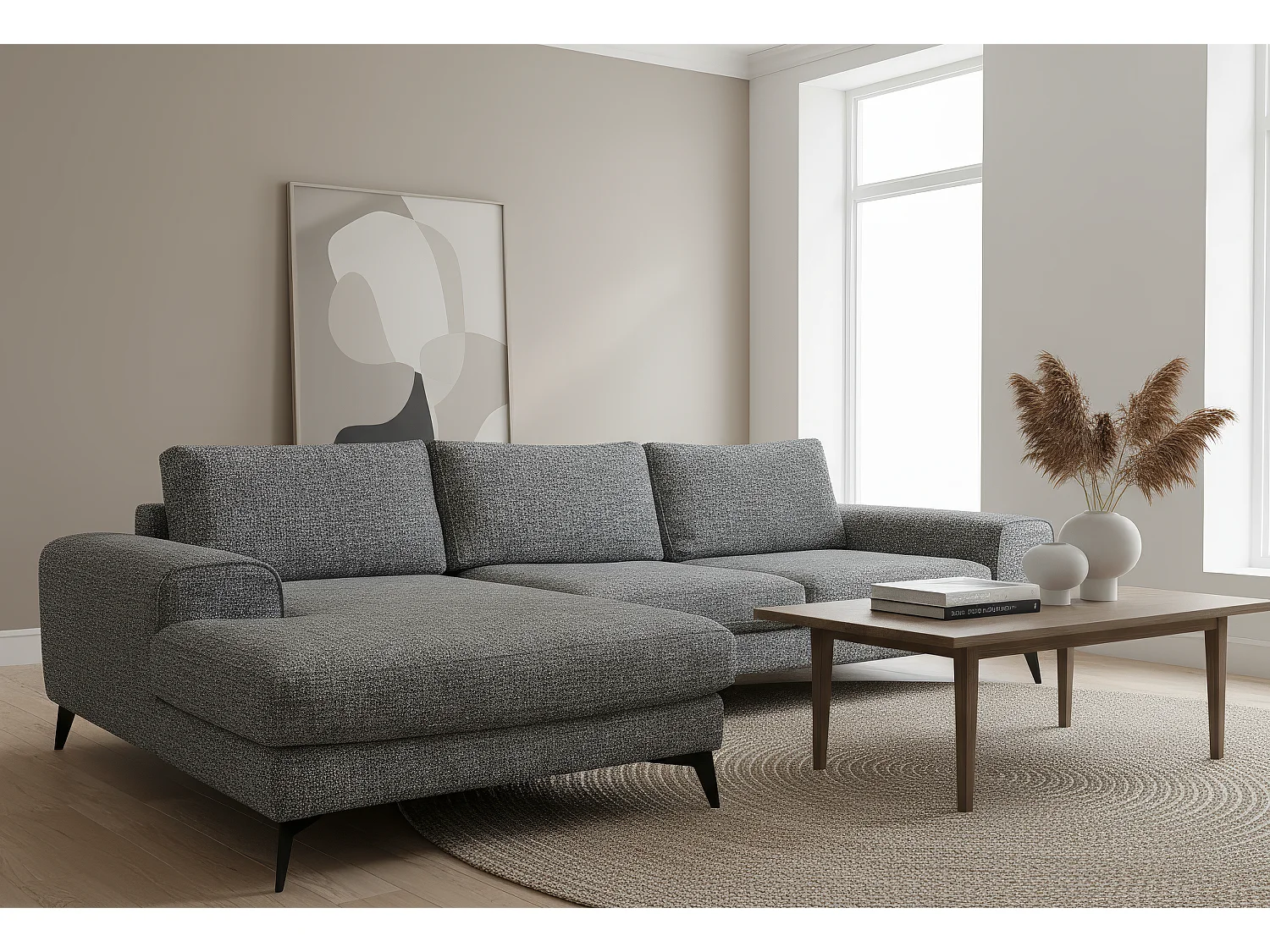 Venice Chenille Corner Sofa with Deep Seats and Extra-wide Padded Arms Left Facing Dark Grey