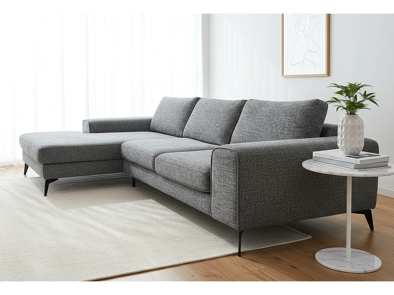 Venice Chenille Corner Sofa with Deep Seats and Extra-wide Padded Arms Left Facing Dark Grey