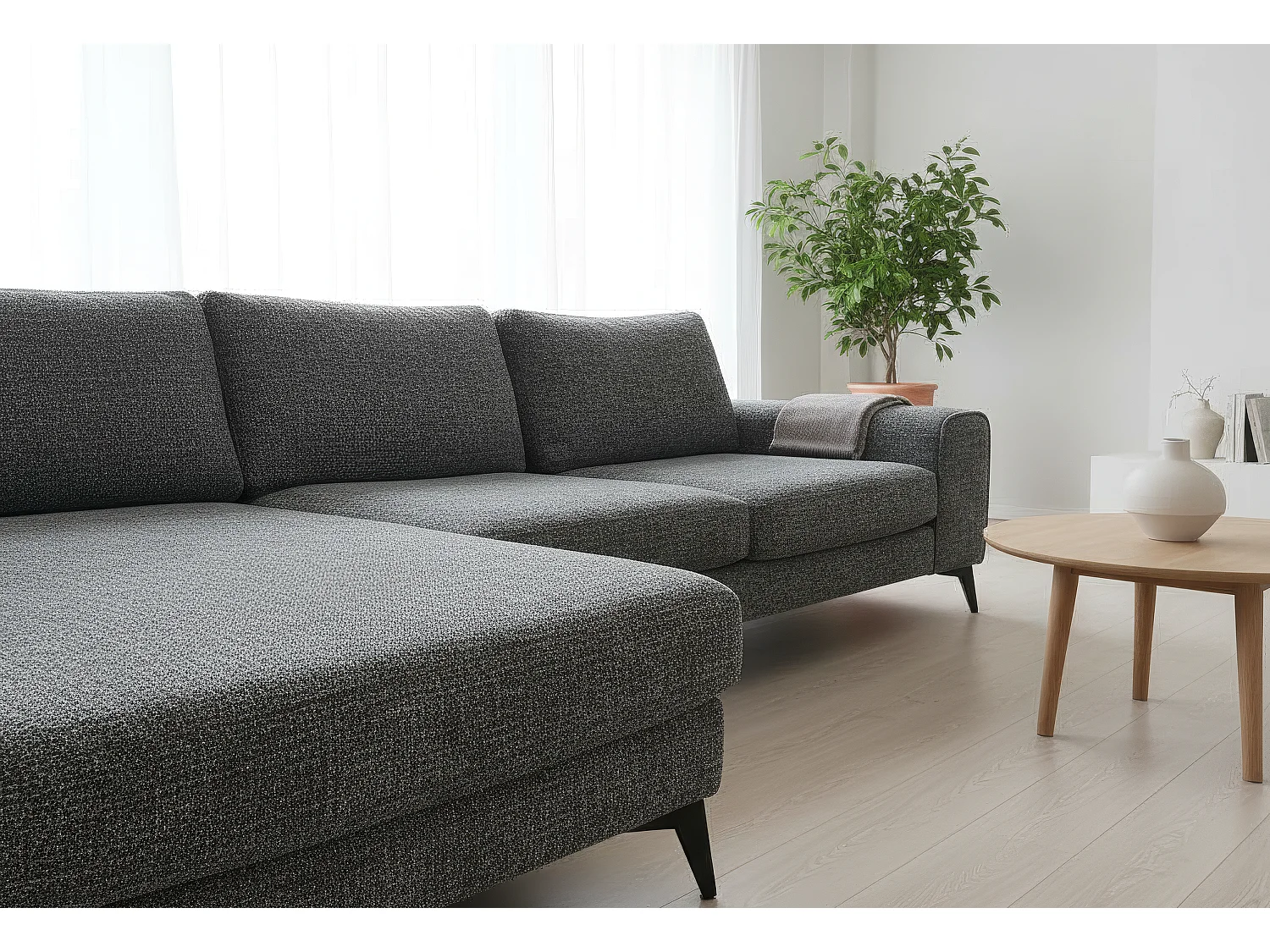 Venice Chenille Corner Sofa with Deep Seats and Extra-wide Padded Arms Left Facing Dark Grey