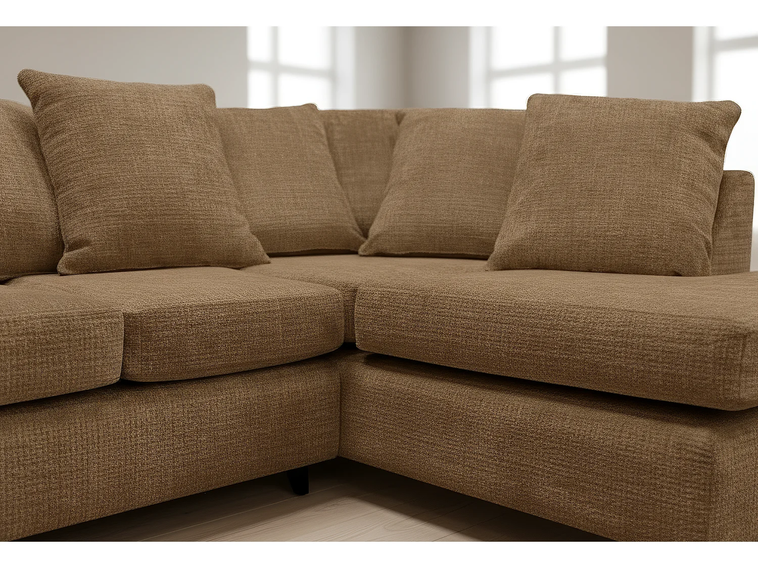 Jumbo Chenille Corner Sofa with Plush Chaise Extension Right Facing Brown
