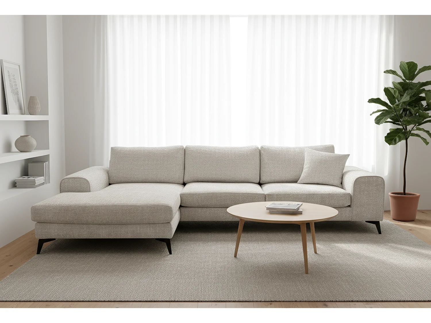 Venice Chenille Corner Sofa with Deep Seats and Extra-wide Padded Arms Left Facing Stone Grey