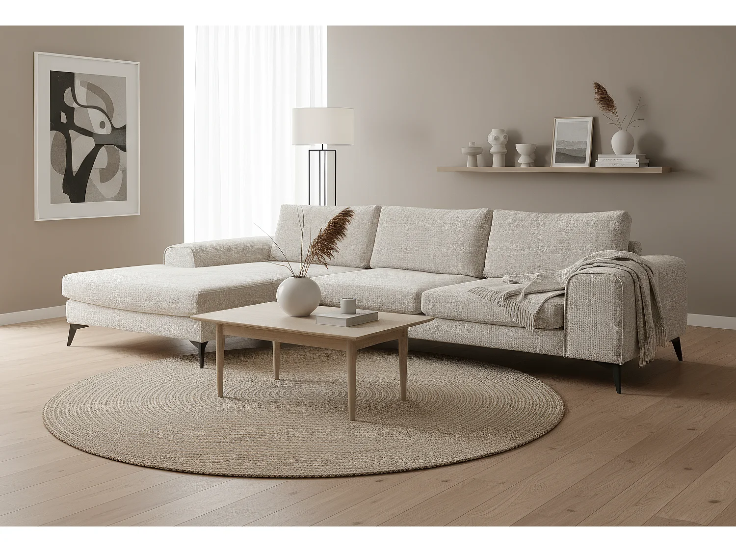 Venice Chenille Corner Sofa with Deep Seats and Extra-wide Padded Arms Left Facing Stone Grey