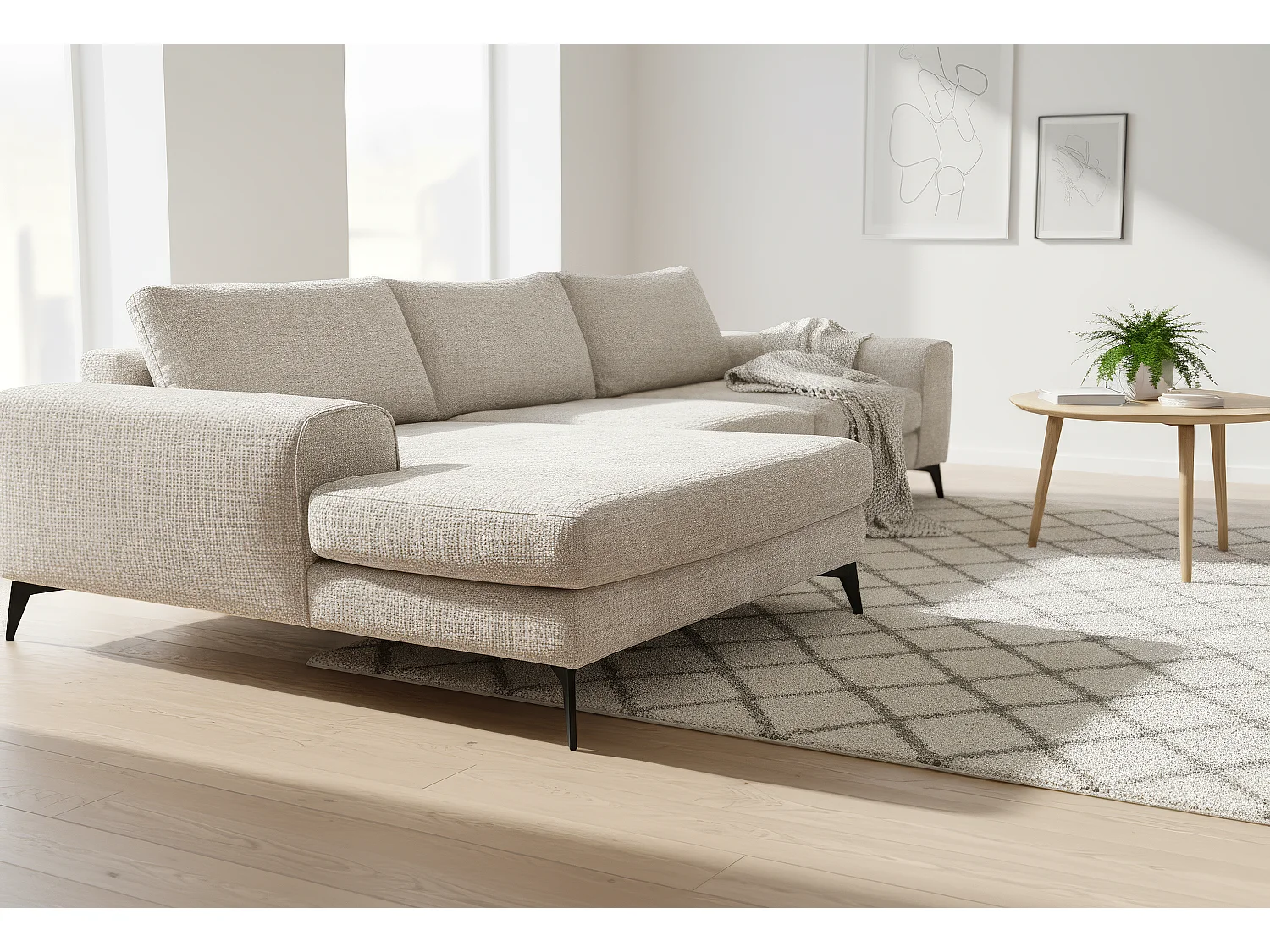 Venice Chenille Corner Sofa with Deep Seats and Extra-wide Padded Arms Left Facing Stone Grey