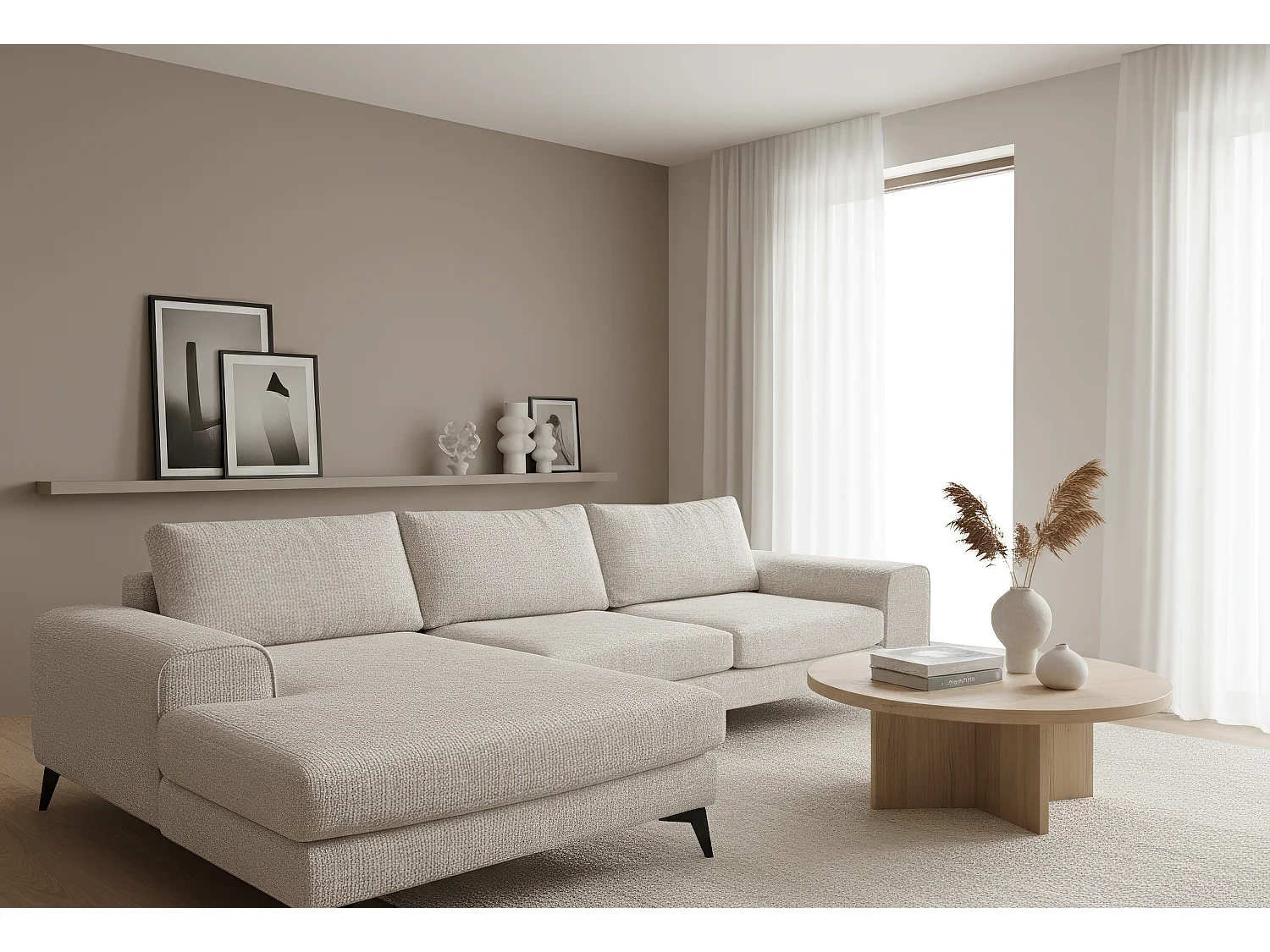 Venice Chenille Corner Sofa with Deep Seats and Extra-wide Padded Arms Left Facing Stone Grey
