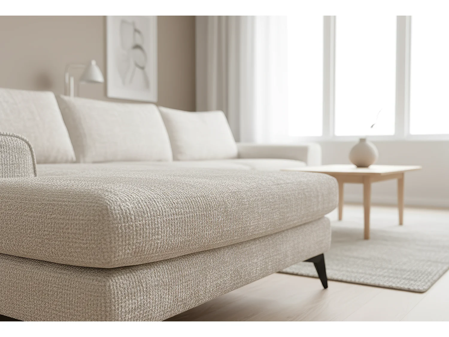 Venice Chenille Corner Sofa with Deep Seats and Extra-wide Padded Arms Left Facing Stone Grey
