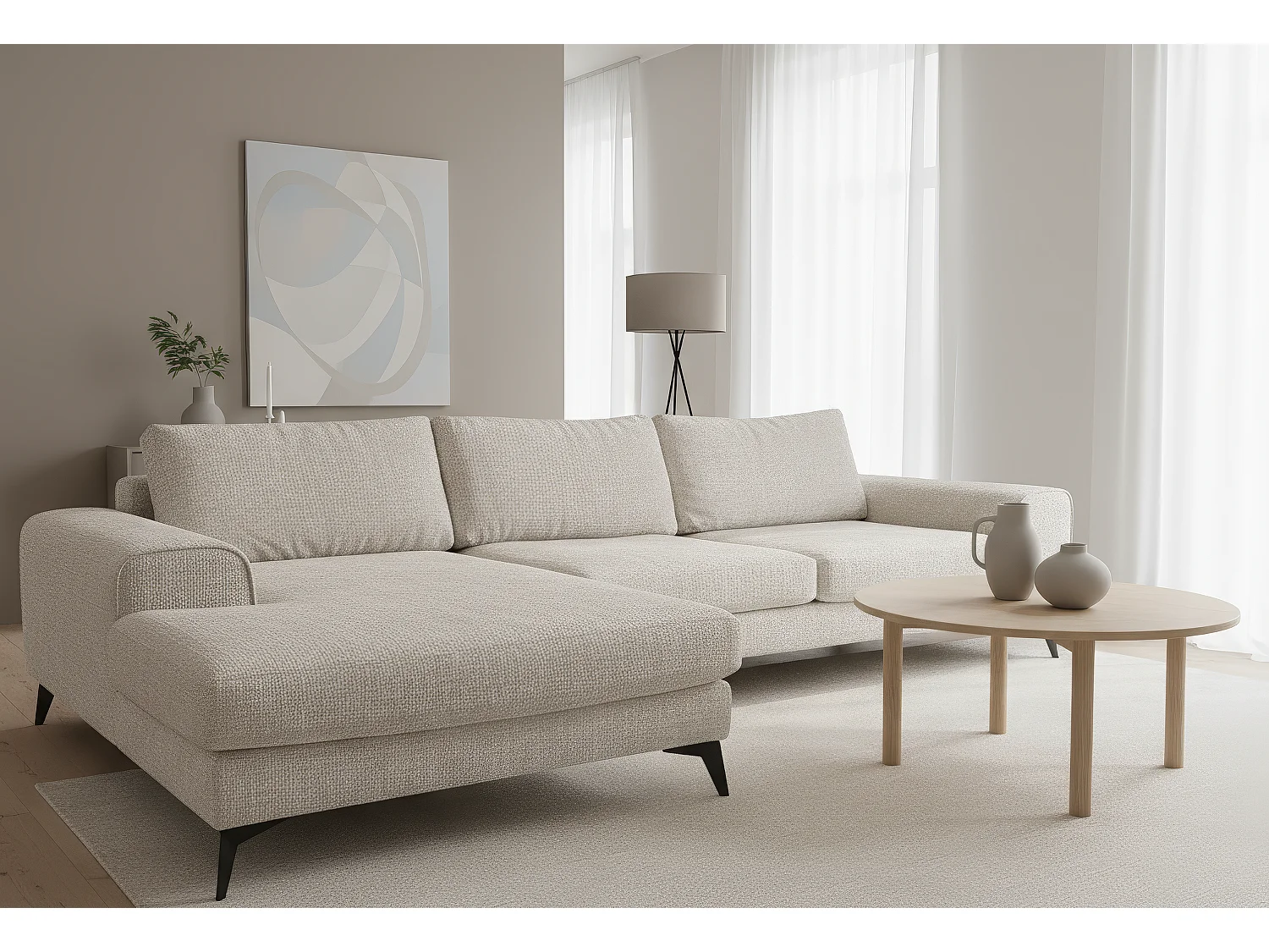 Venice Chenille Corner Sofa with Deep Seats and Extra-wide Padded Arms Left Facing Stone Grey