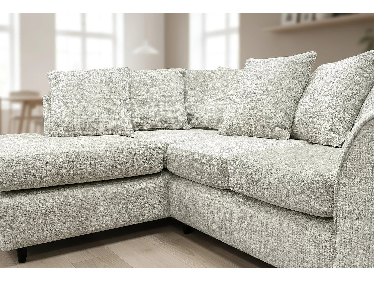 Jumbo Chenille Corner Sofa with Plush Chaise Extension Left Facing Stone Grey