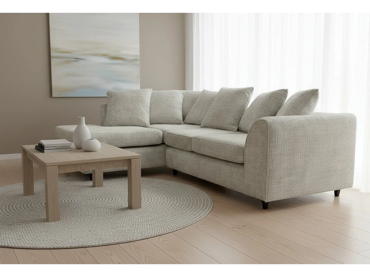 Jumbo Chenille Corner Sofa with Plush Chaise Extension Left Facing Stone Grey