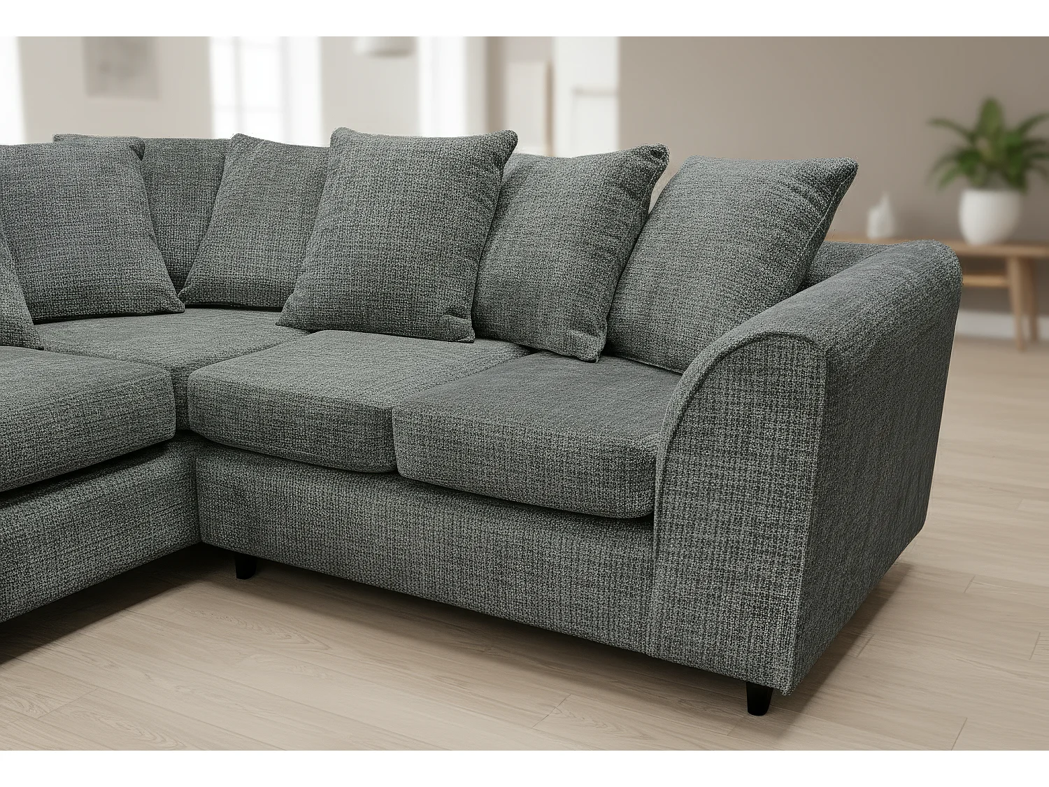 Jumbo Chenille Corner Sofa with Plush Chaise Extension Left Facing Charcoal