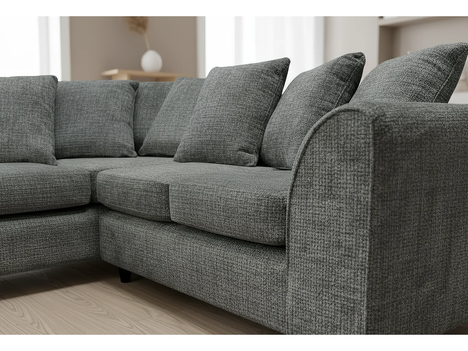Jumbo Chenille Corner Sofa with Plush Chaise Extension Left Facing Charcoal