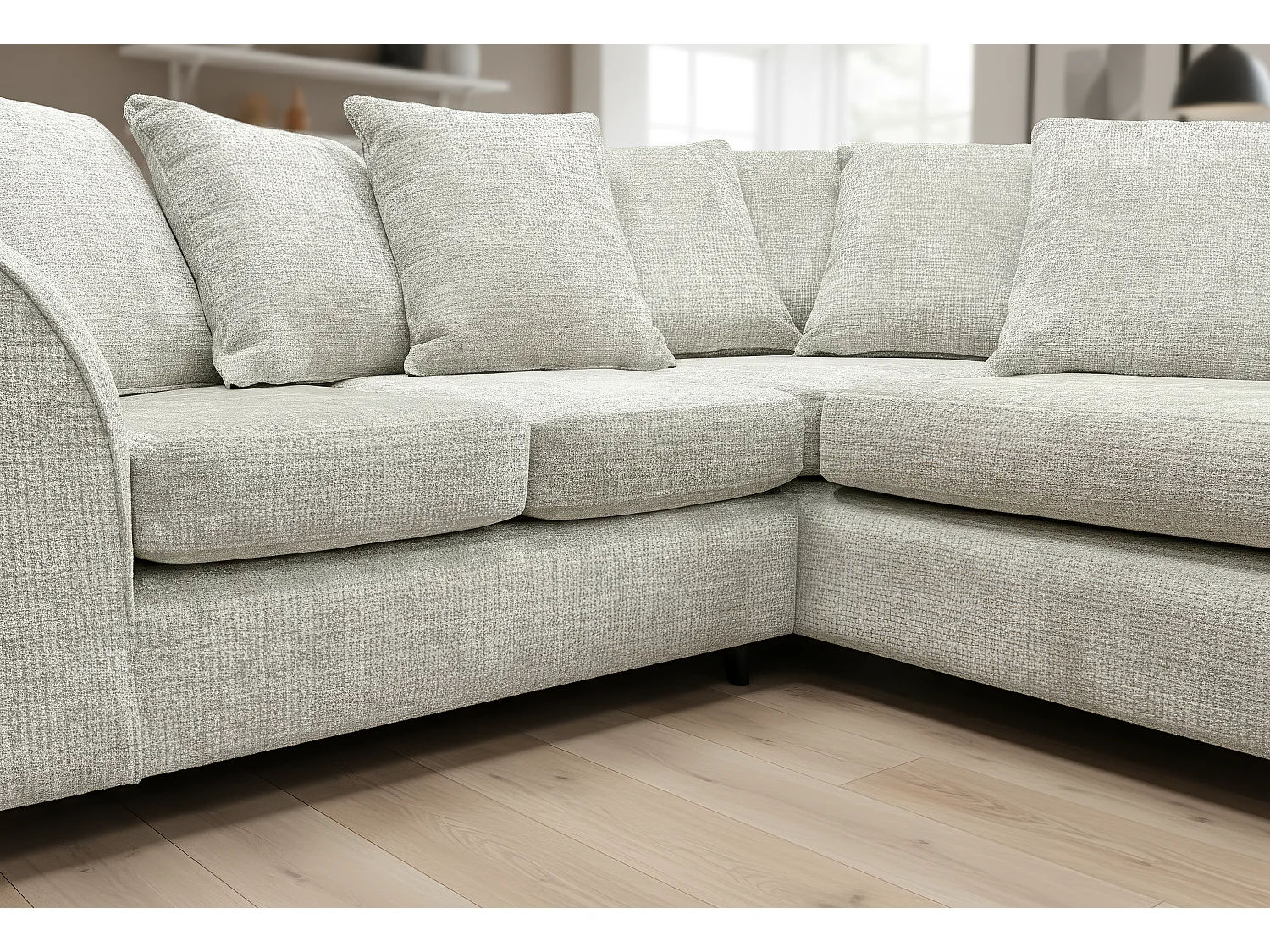 Jumbo Chenille Corner Sofa with Plush Chaise Extension Right Facing Cream