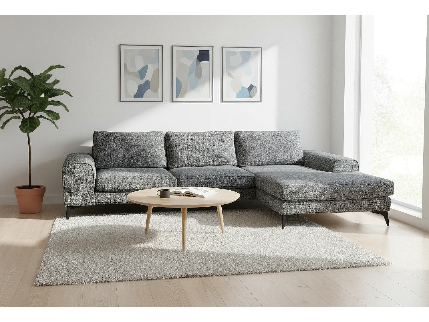 Venice Chenille Corner Sofa with Deep Seats and Extra-wide Padded Arms Right Facing Dark Grey