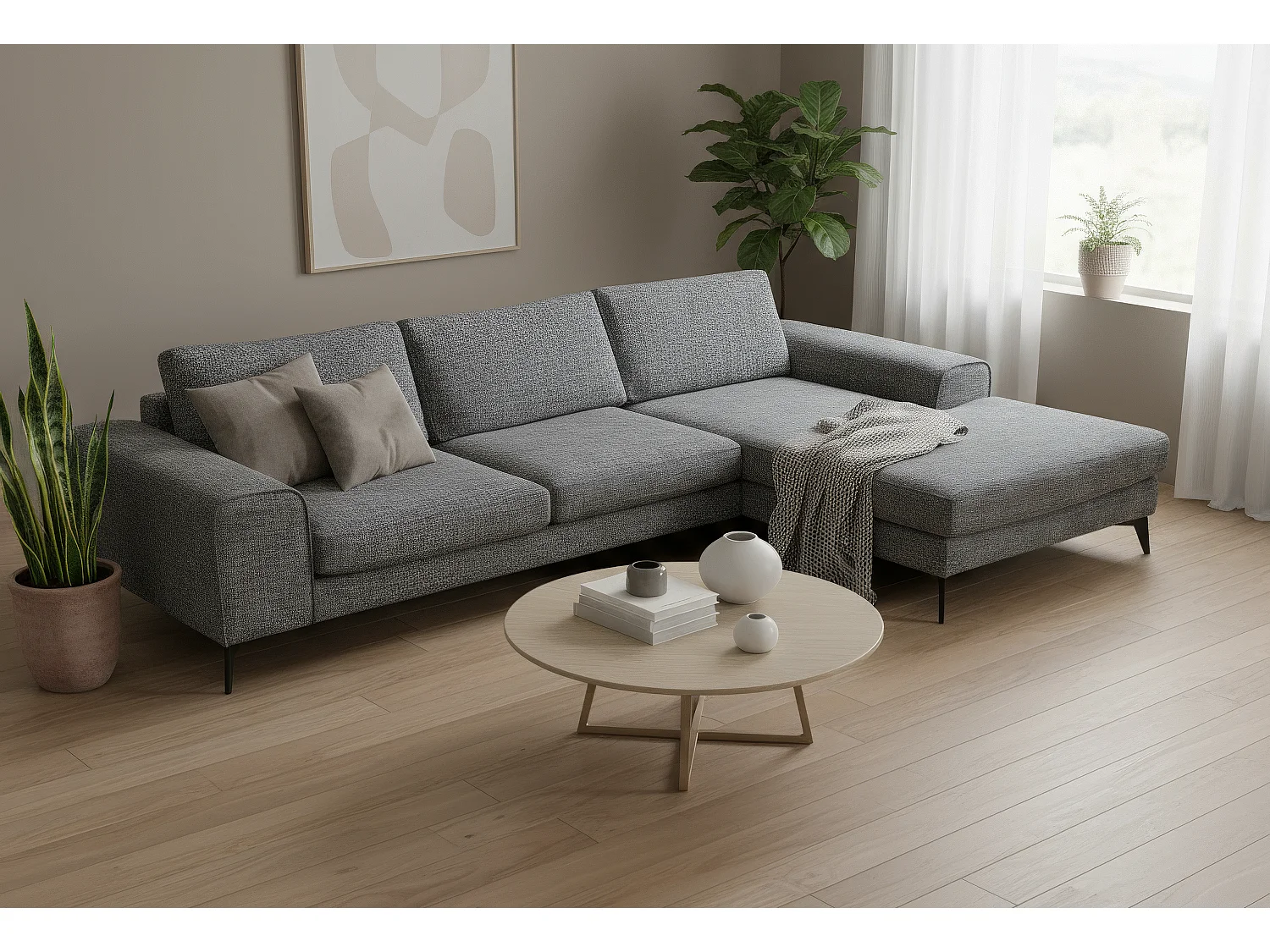 Venice Chenille Corner Sofa with Deep Seats and Extra-wide Padded Arms Right Facing Dark Grey
