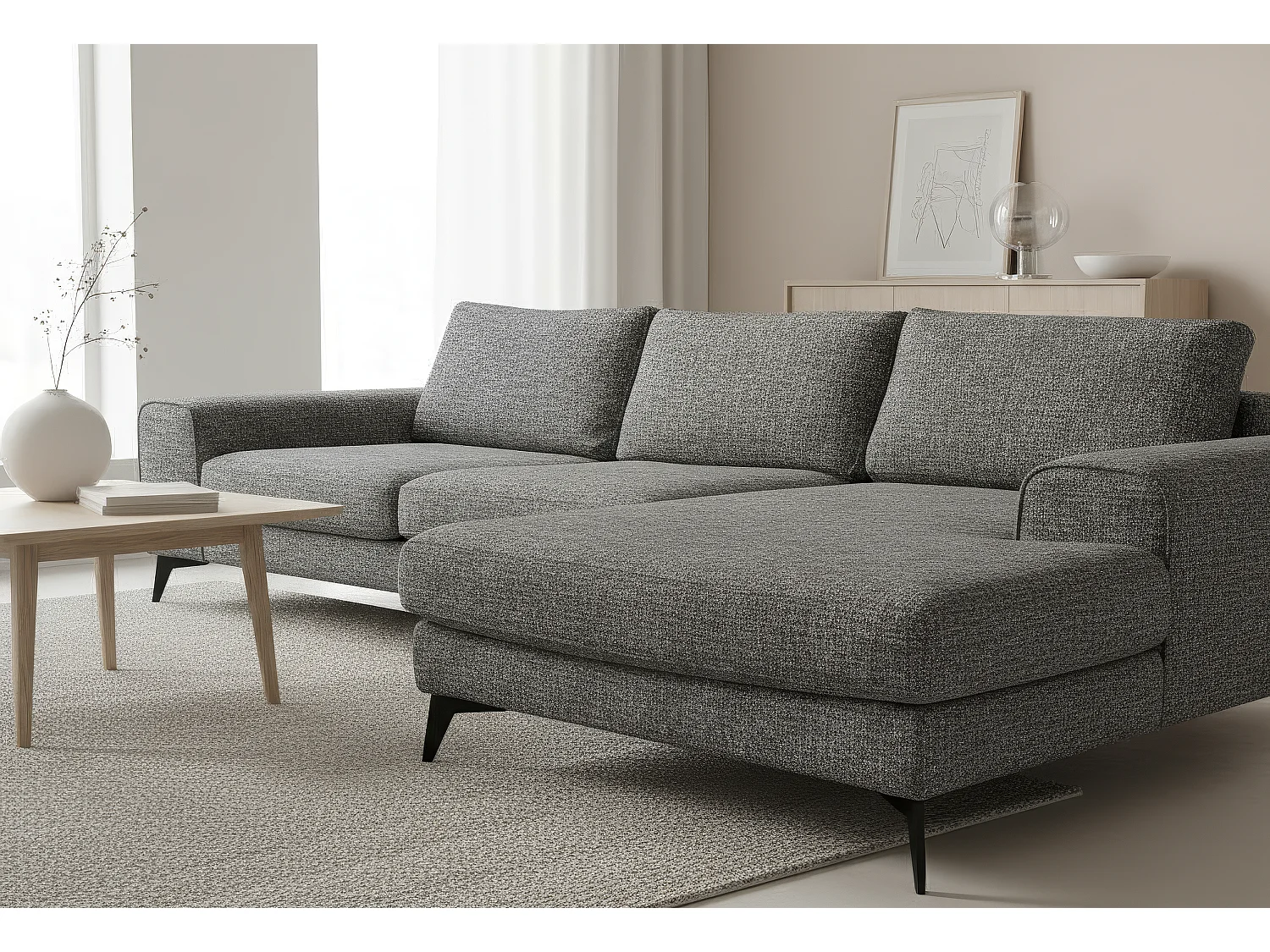 Venice Chenille Corner Sofa with Deep Seats and Extra-wide Padded Arms Right Facing Dark Grey