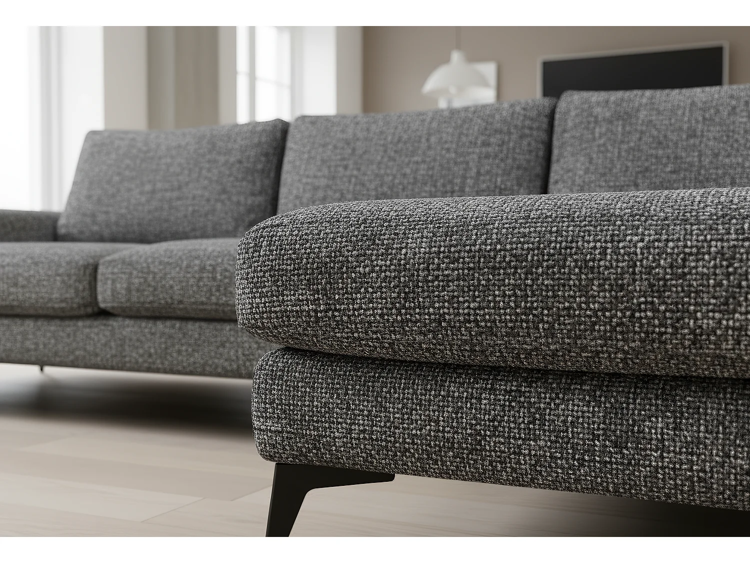 Venice Chenille Corner Sofa with Deep Seats and Extra-wide Padded Arms Right Facing Dark Grey