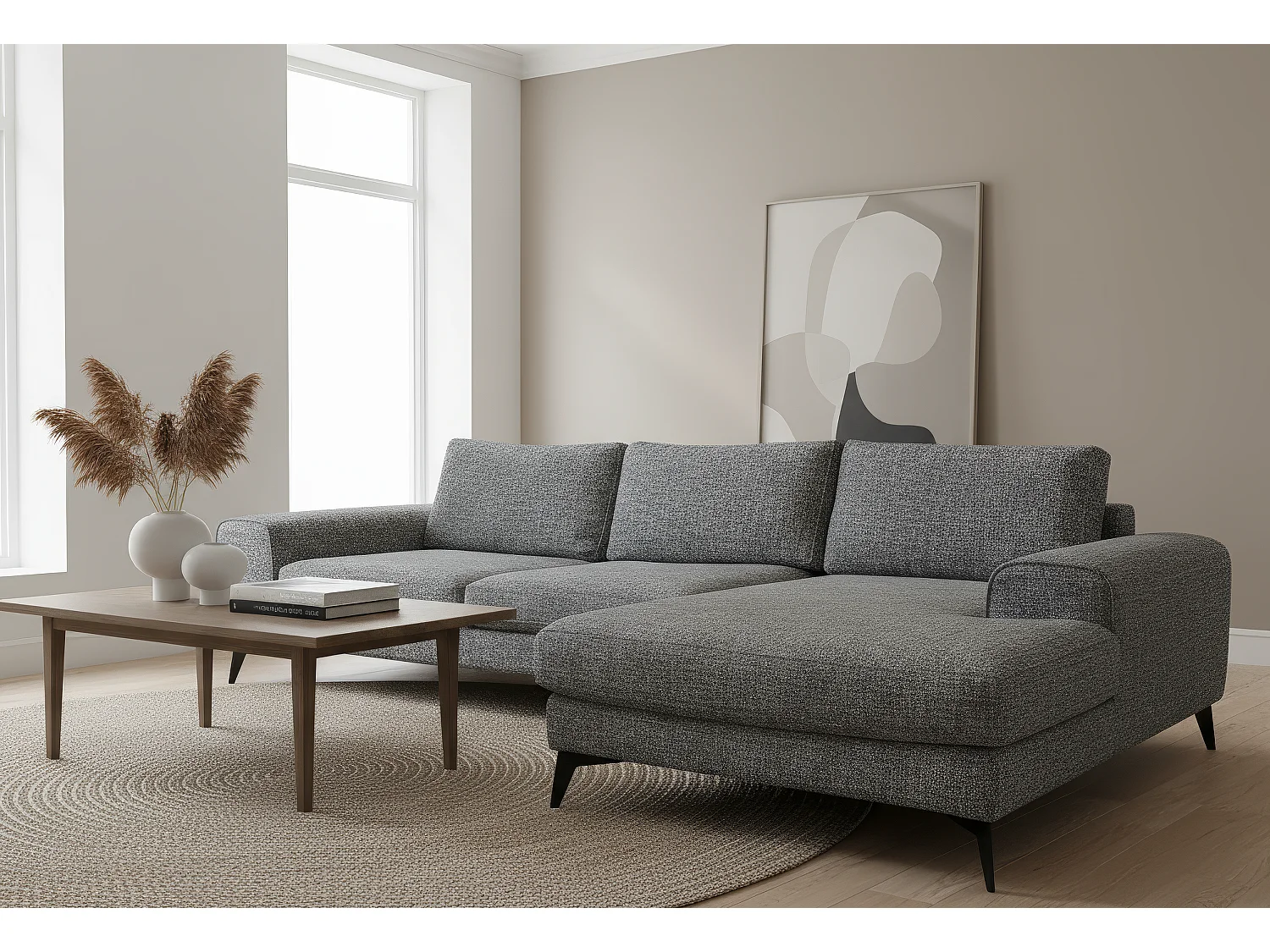 Venice Chenille Corner Sofa with Deep Seats and Extra-wide Padded Arms Right Facing Dark Grey