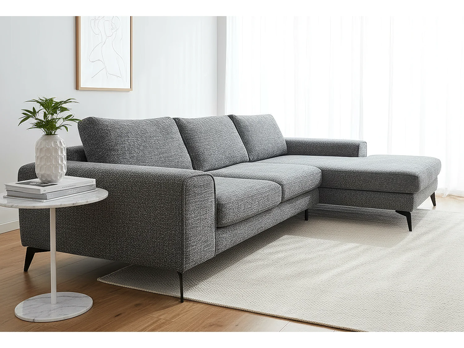 Venice Chenille Corner Sofa with Deep Seats and Extra-wide Padded Arms Right Facing Dark Grey