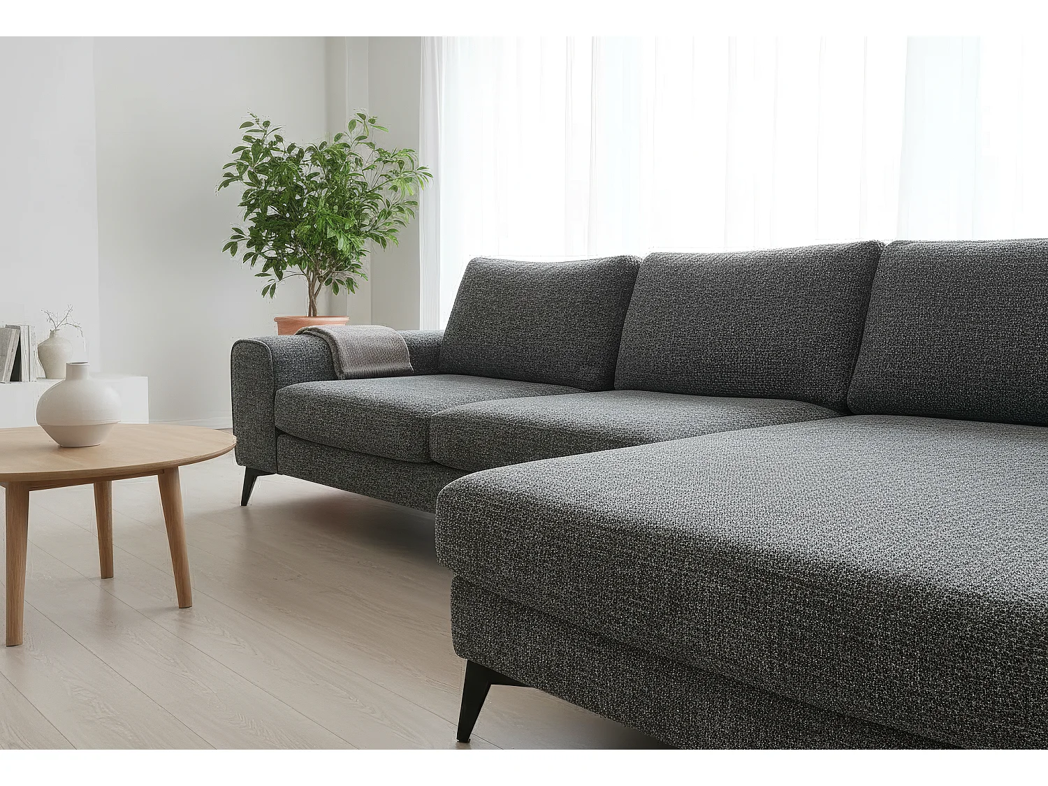 Venice Chenille Corner Sofa with Deep Seats and Extra-wide Padded Arms Right Facing Dark Grey