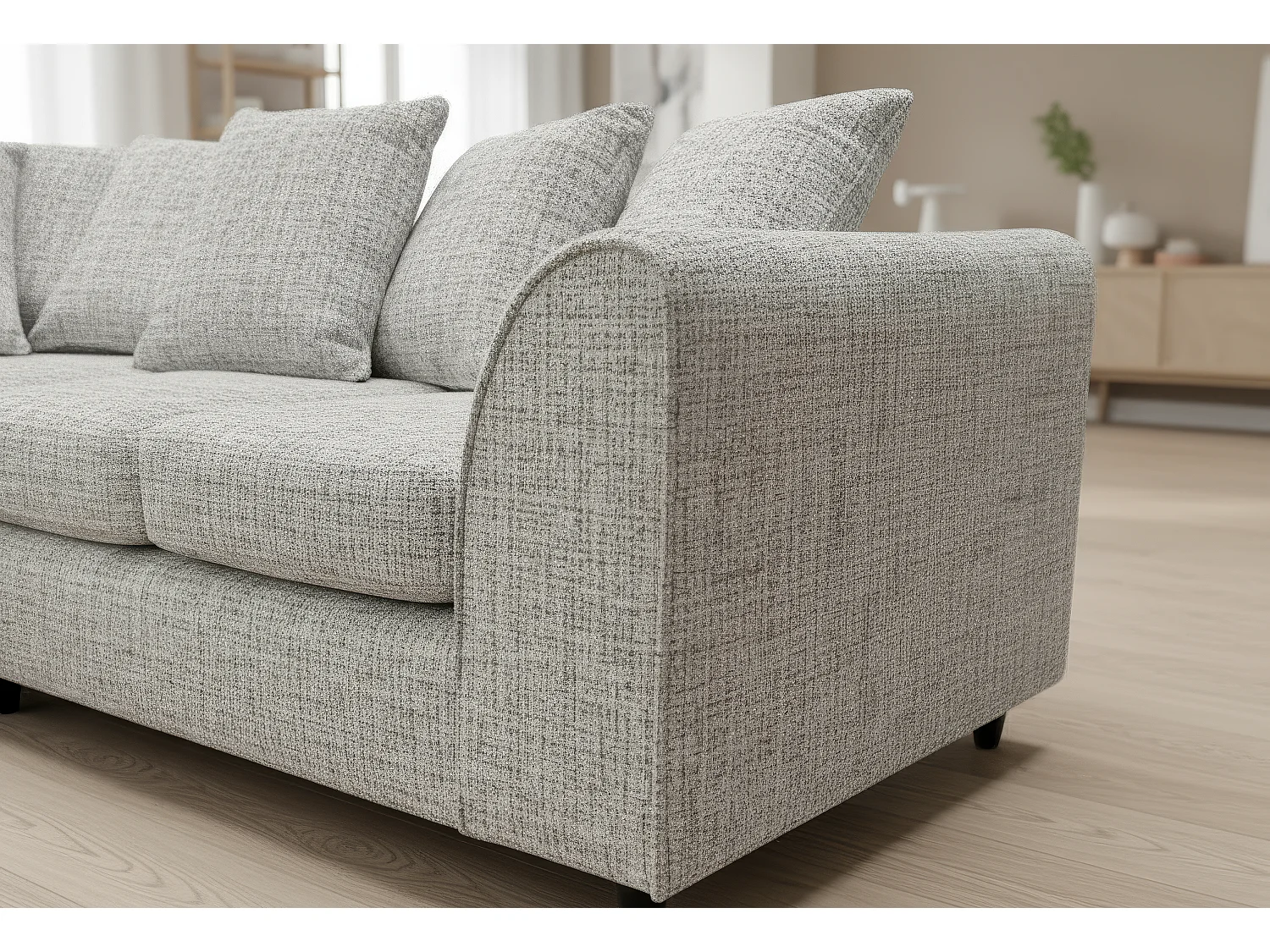 Jumbo Chenille Corner Sofa with Plush Chaise Extension Left Facing Light Grey