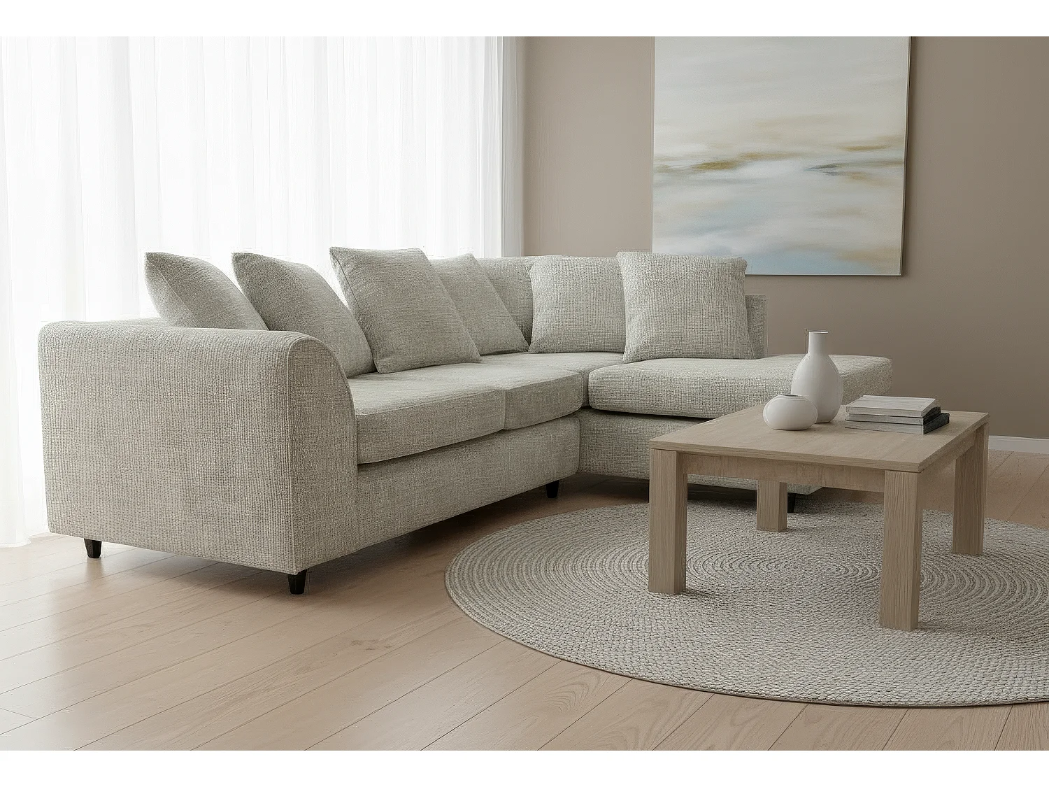 Jumbo Chenille Corner Sofa with Plush Chaise Extension Right Facing Stone Grey