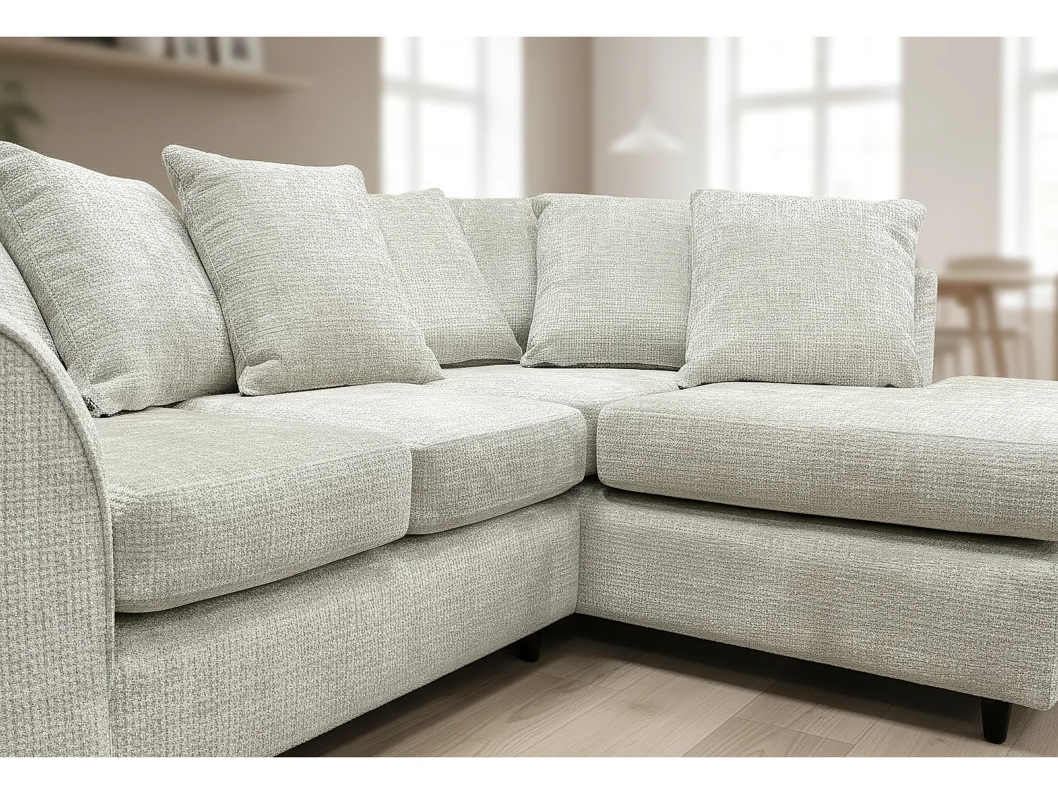 Jumbo Chenille Corner Sofa with Plush Chaise Extension Right Facing Stone Grey