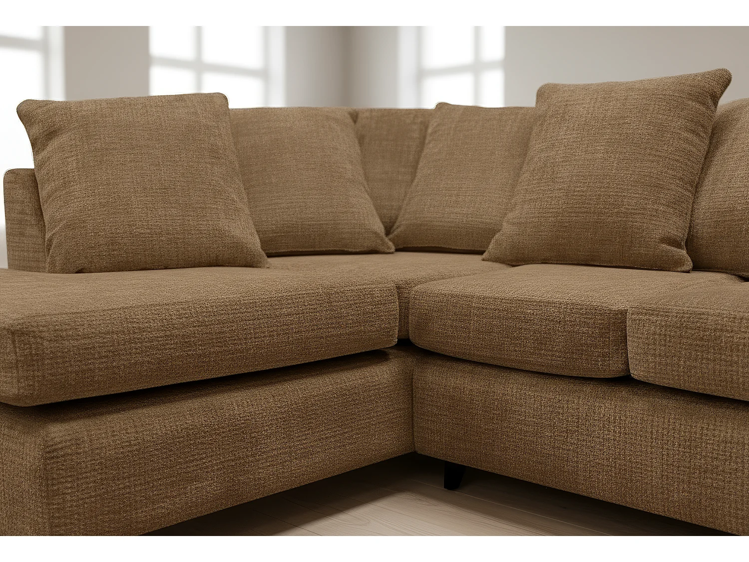 Jumbo Chenille Corner Sofa with Plush Chaise Extension Left Facing Brown