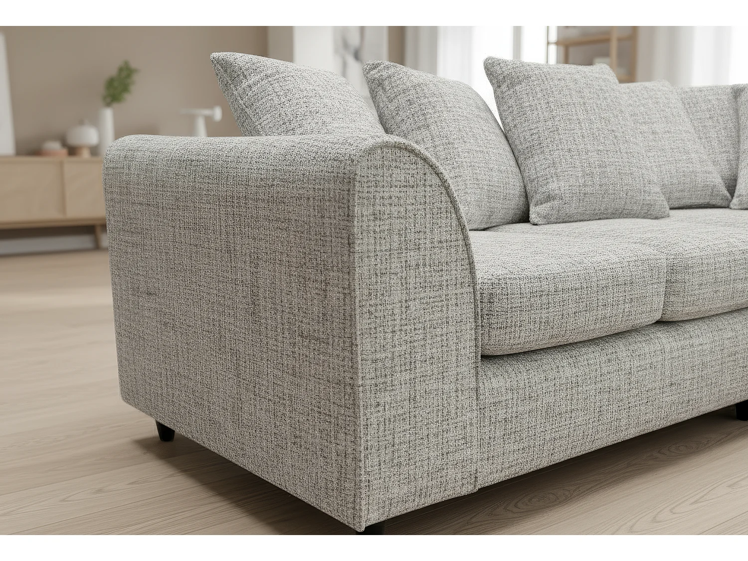 Jumbo Chenille Corner Sofa with Plush Chaise Extension Right Facing Light Grey