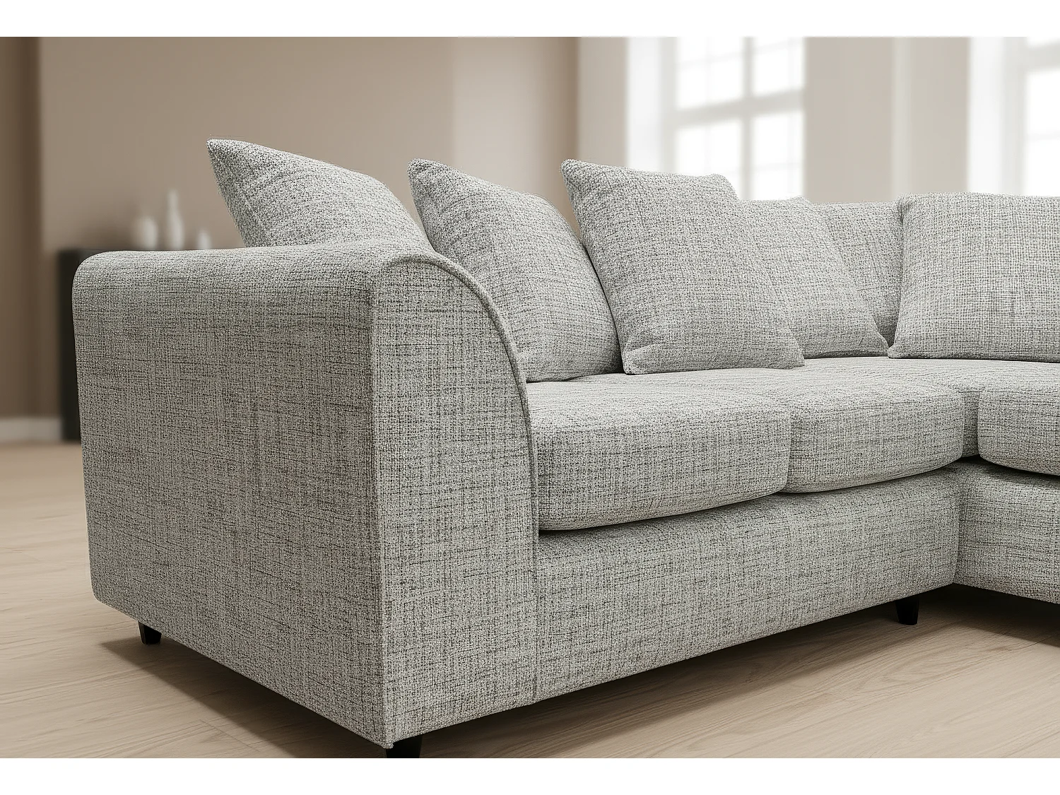 Jumbo Chenille Corner Sofa with Plush Chaise Extension Right Facing Light Grey
