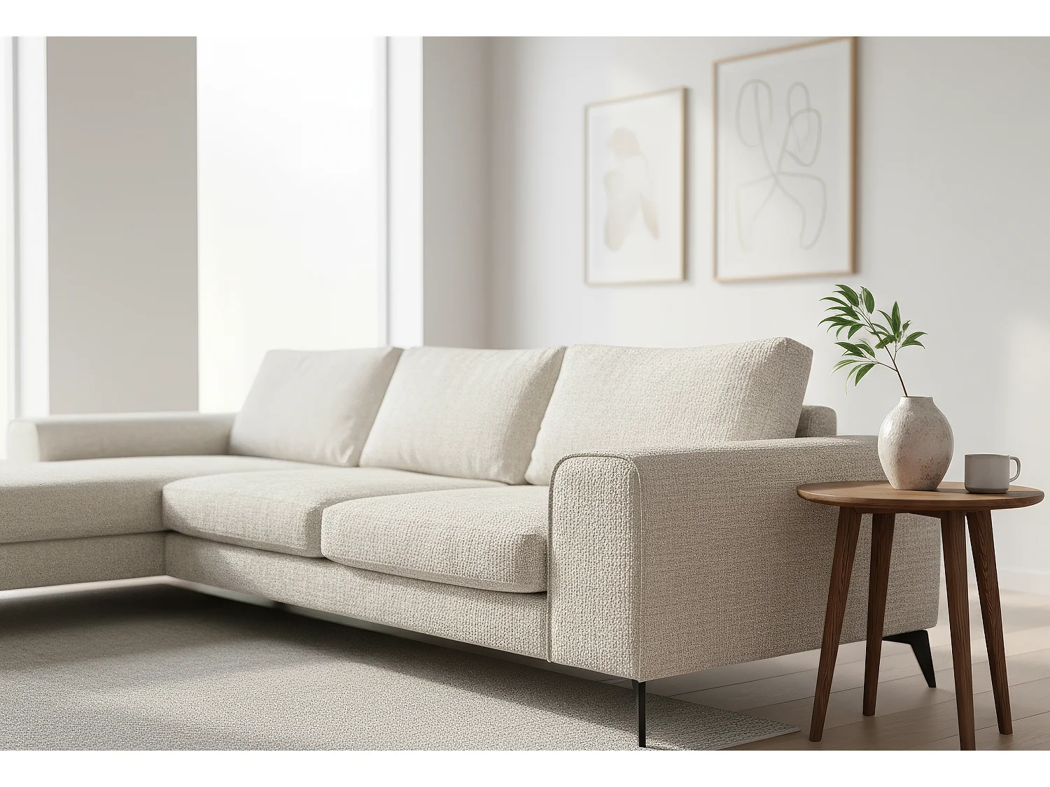 Venice Chenille Corner Sofa with Deep Seats and Extra-wide Padded Arms Left Facing White