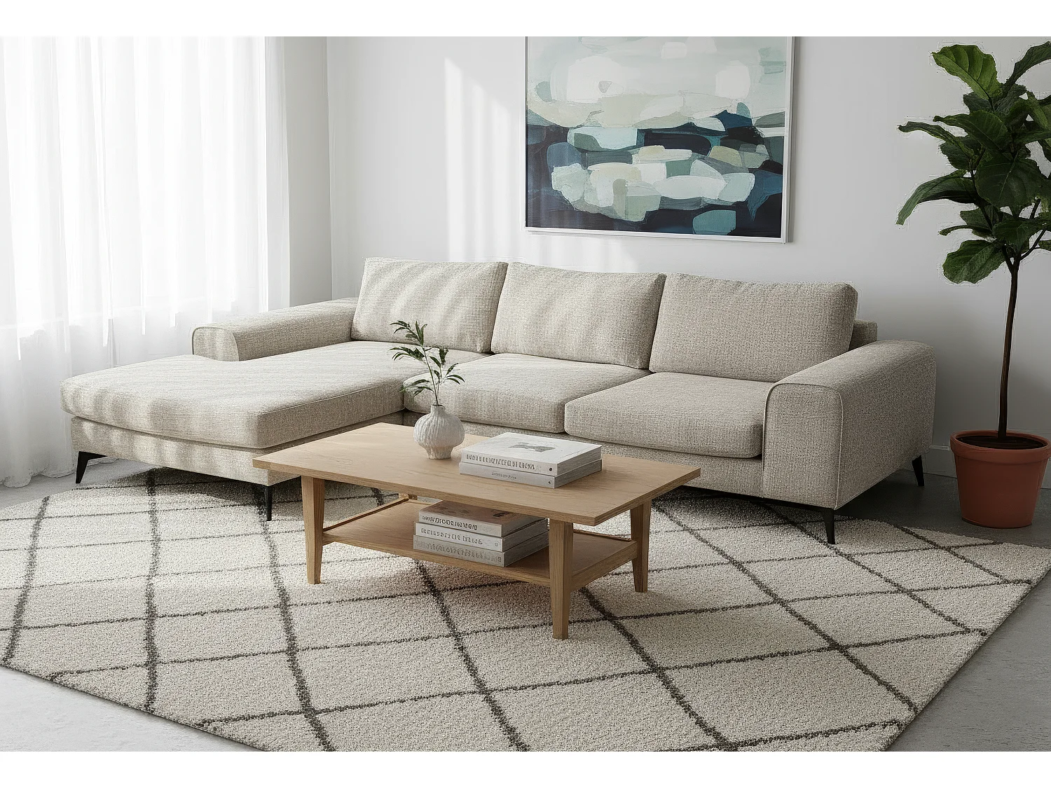 Venice Chenille Corner Sofa with Deep Seats and Extra-wide Padded Arms Left Facing White
