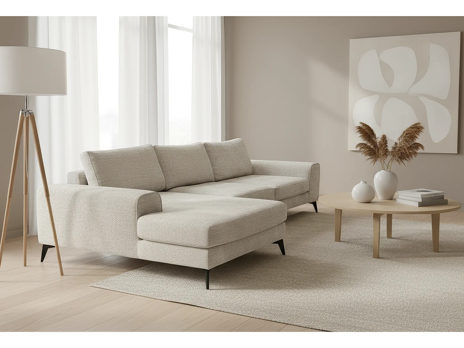 Venice Chenille Corner Sofa with Deep Seats and Extra-wide Padded Arms Left Facing White