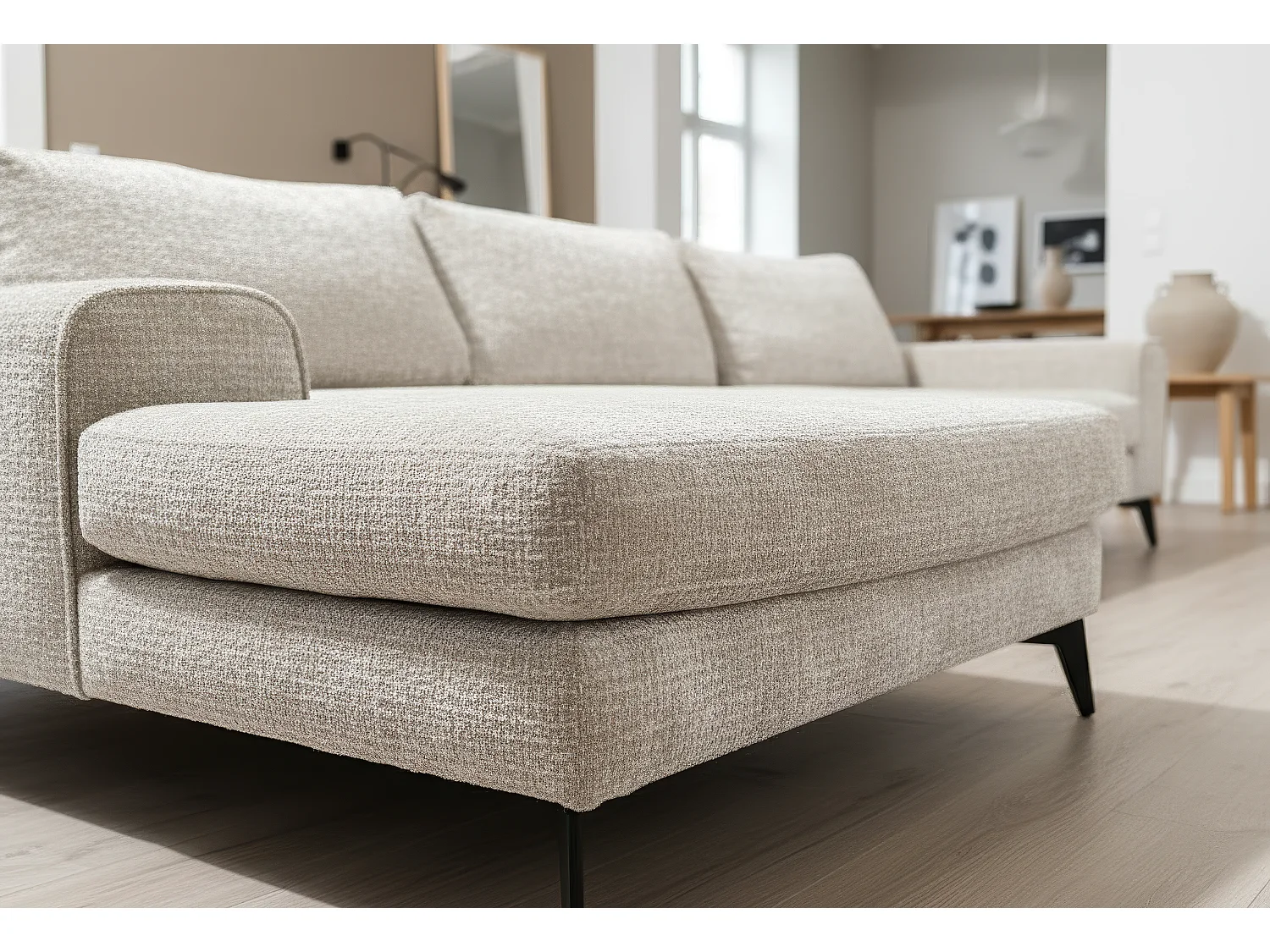 Venice Chenille Corner Sofa with Deep Seats and Extra-wide Padded Arms Left Facing White