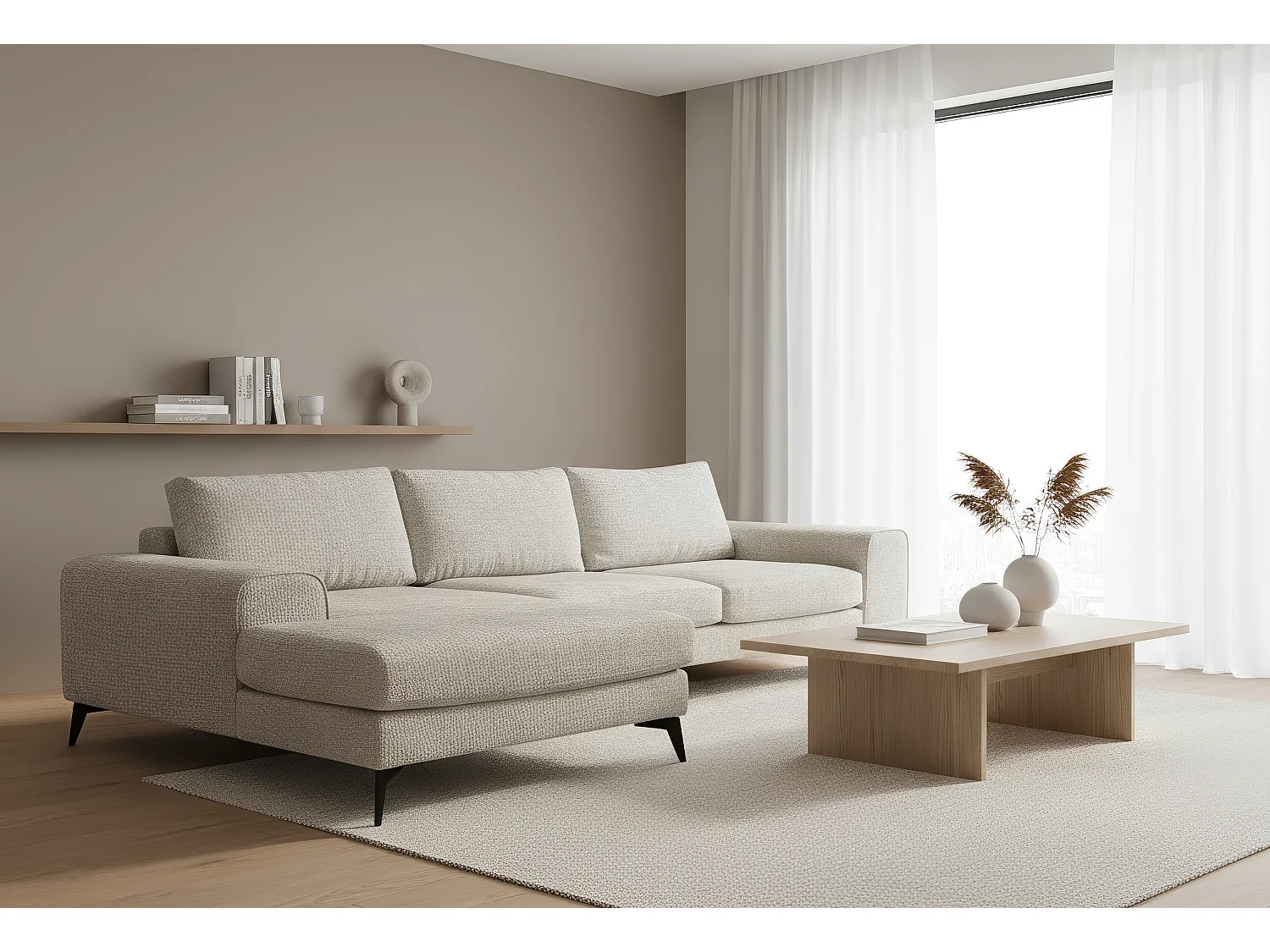 Venice Chenille Corner Sofa with Deep Seats and Extra-wide Padded Arms Left Facing White