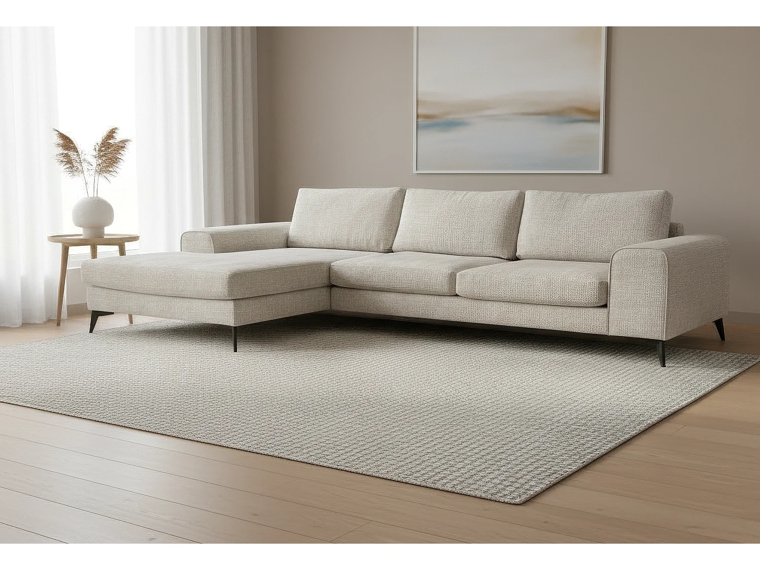 Venice Chenille Corner Sofa with Deep Seats and Extra-wide Padded Arms Left Facing Cream