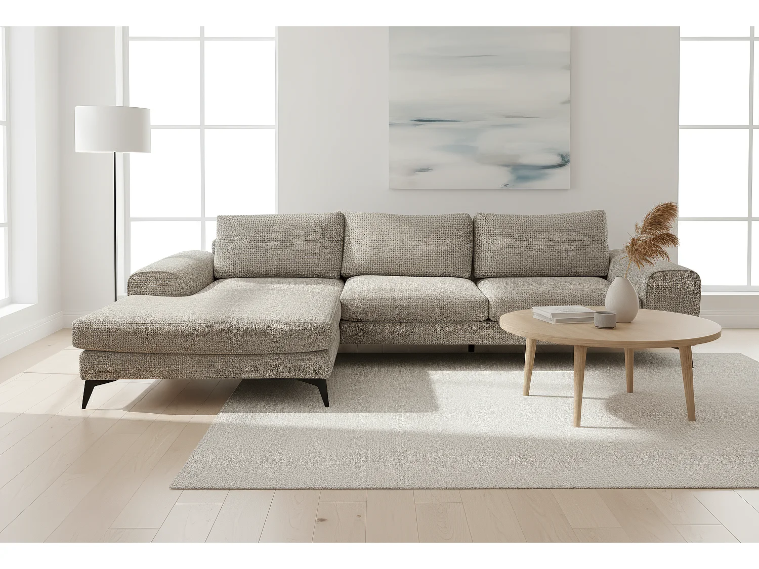 Venice Chenille Corner Sofa with Deep Seats and Extra-wide Padded Arms Left Facing Taupe