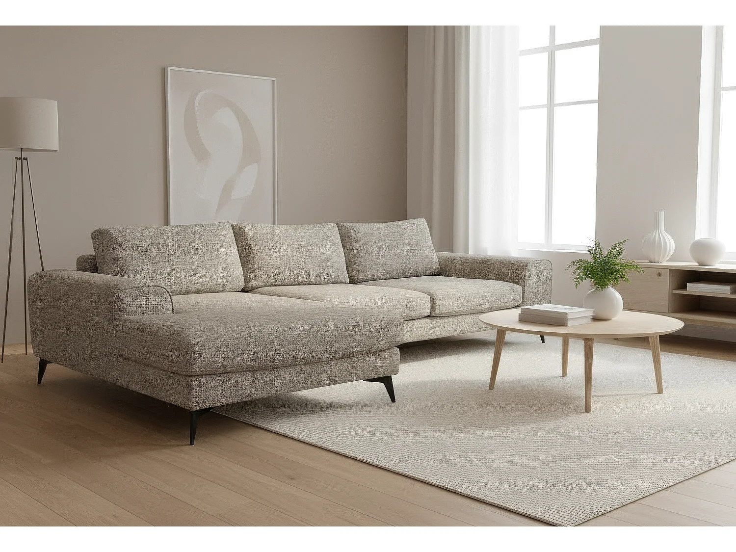 Venice Chenille Corner Sofa with Deep Seats and Extra-wide Padded Arms Left Facing Taupe