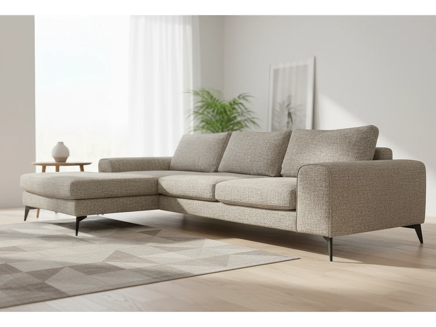 Venice Chenille Corner Sofa with Deep Seats and Extra-wide Padded Arms Left Facing Taupe