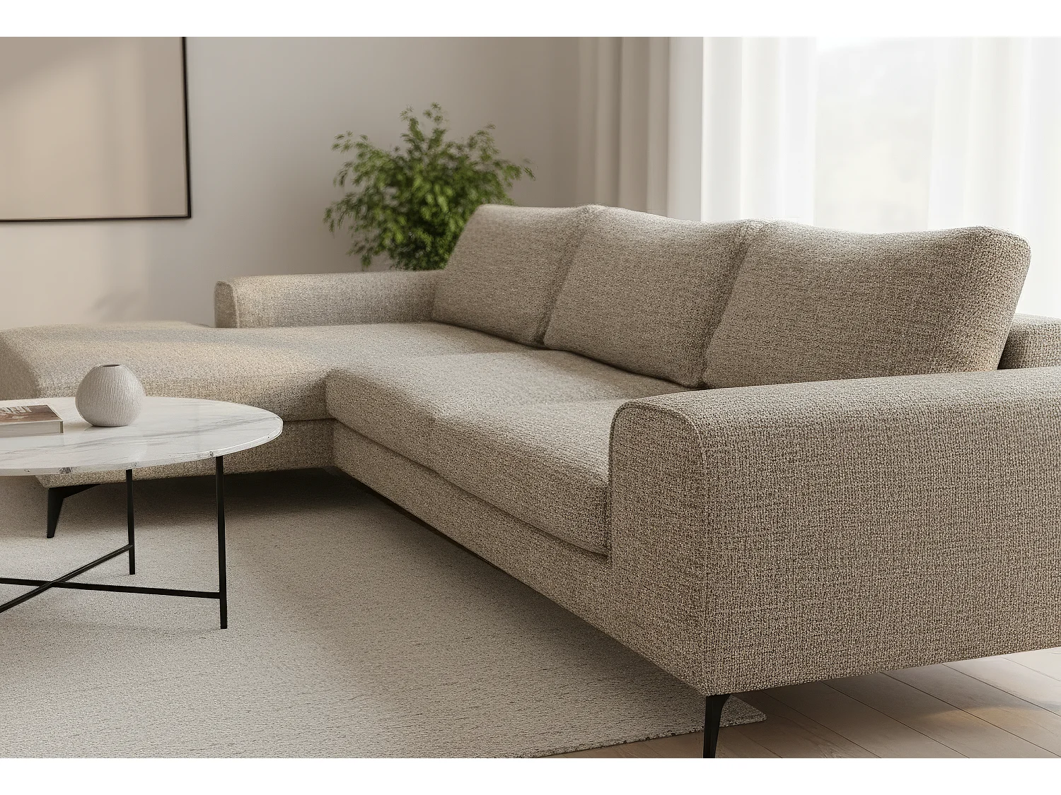 Venice Chenille Corner Sofa with Deep Seats and Extra-wide Padded Arms Left Facing Taupe