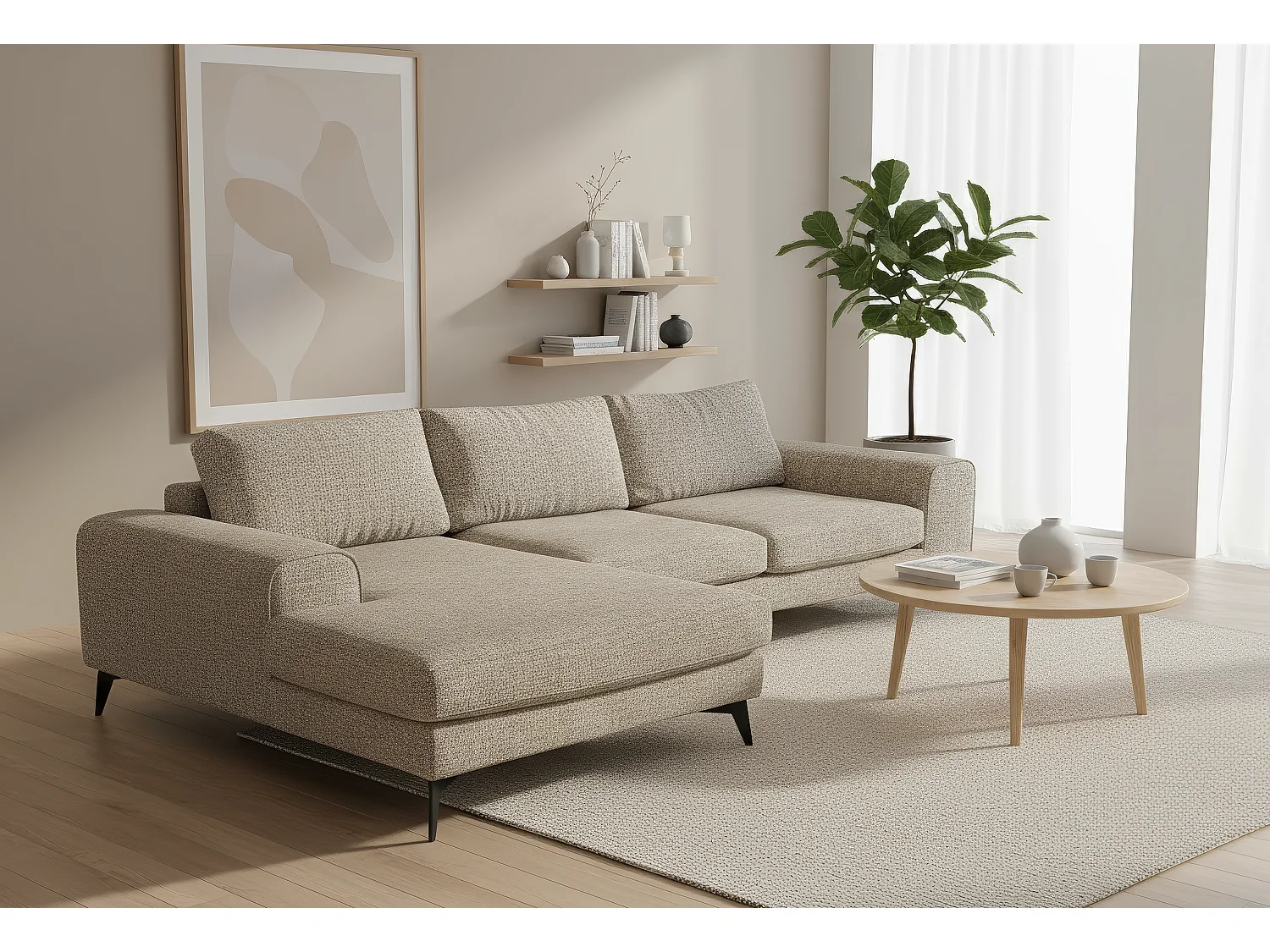 Venice Chenille Corner Sofa with Deep Seats and Extra-wide Padded Arms Left Facing Taupe