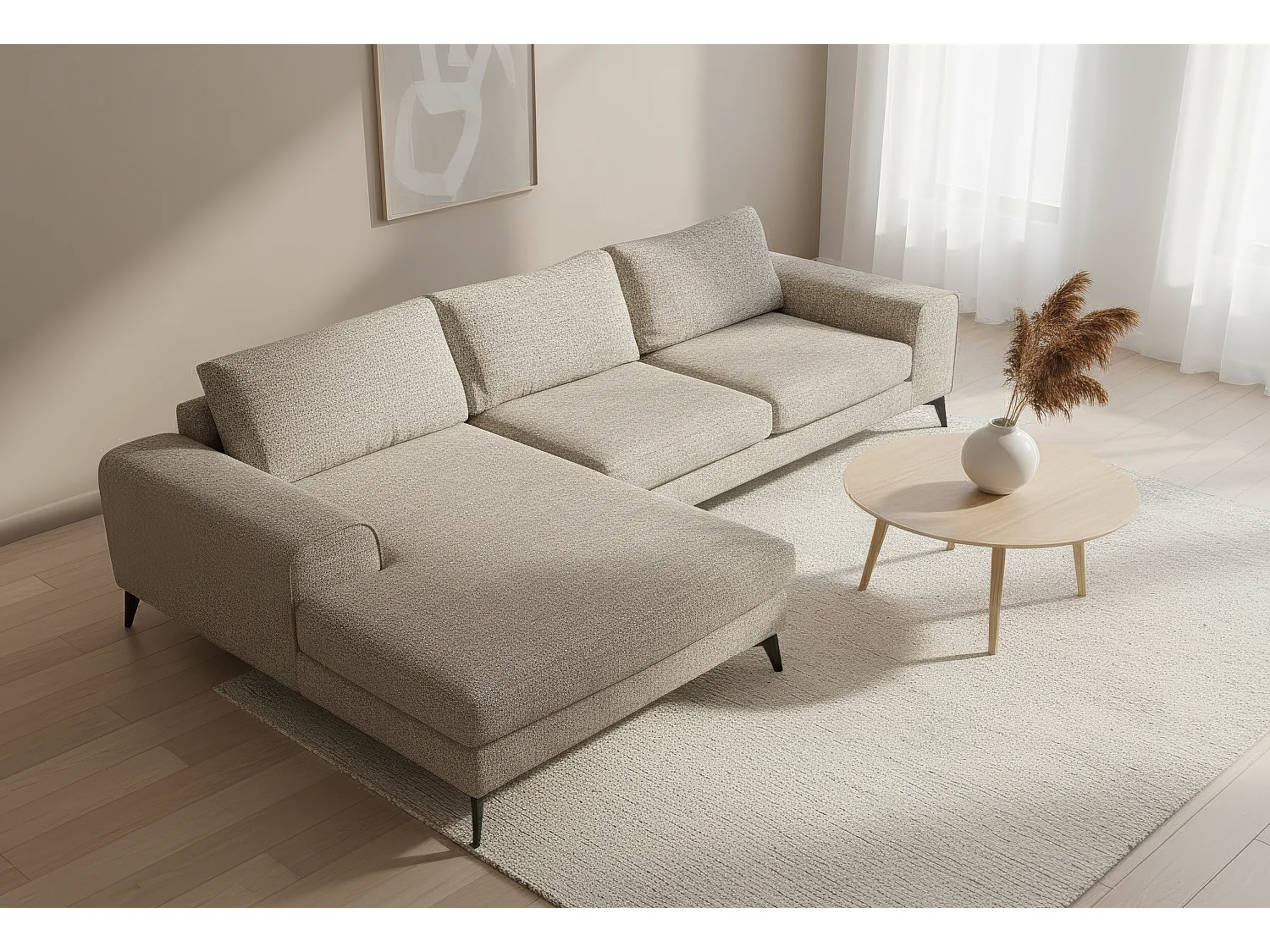 Venice Chenille Corner Sofa with Deep Seats and Extra-wide Padded Arms Left Facing Taupe