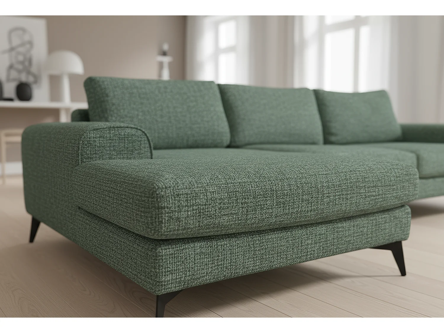 Venice Chenille Corner Sofa with Deep Seats and Extra-wide Padded Arms Left Facing Rifle Green