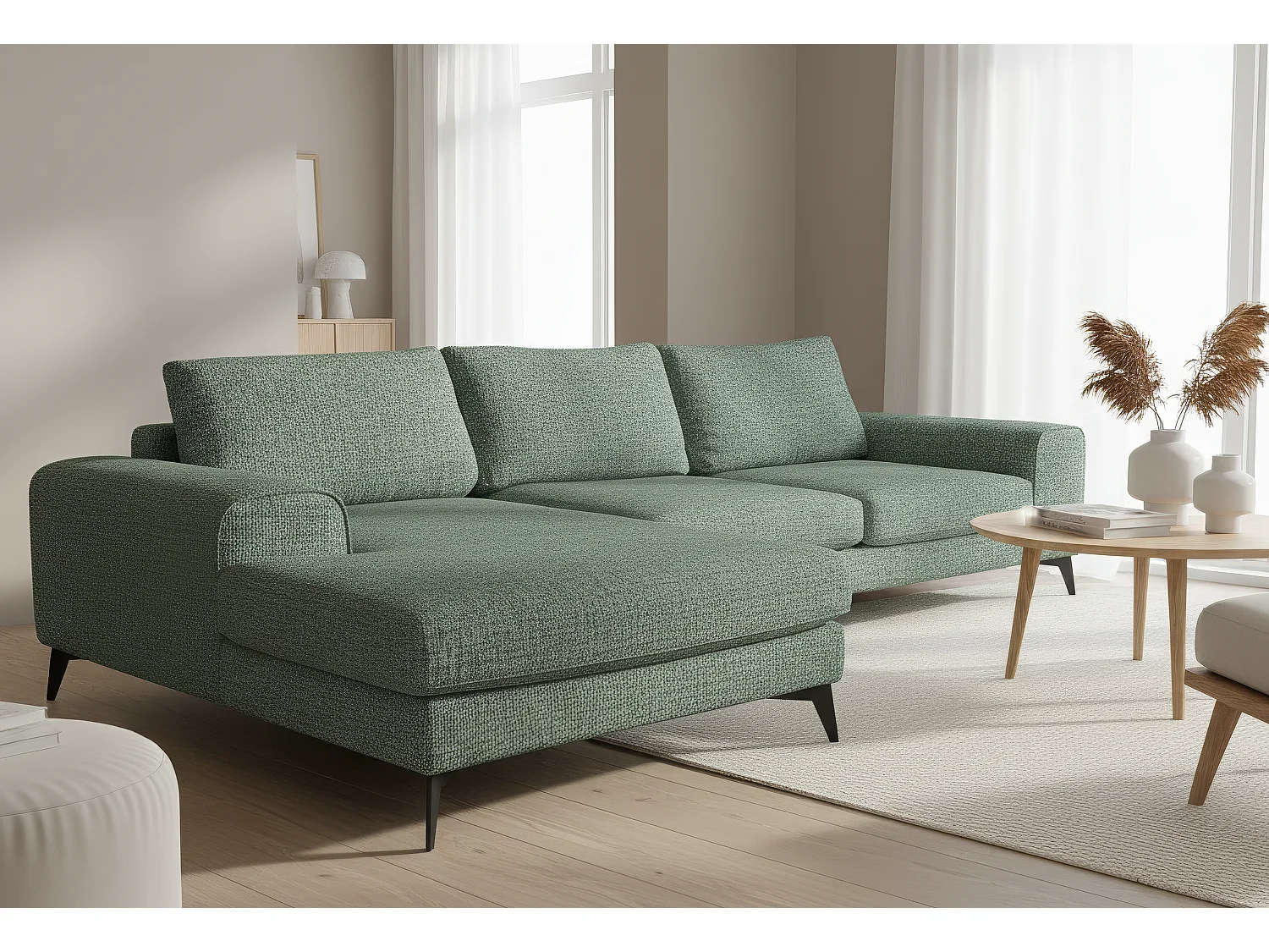 Venice Chenille Corner Sofa with Deep Seats and Extra-wide Padded Arms Left Facing Rifle Green