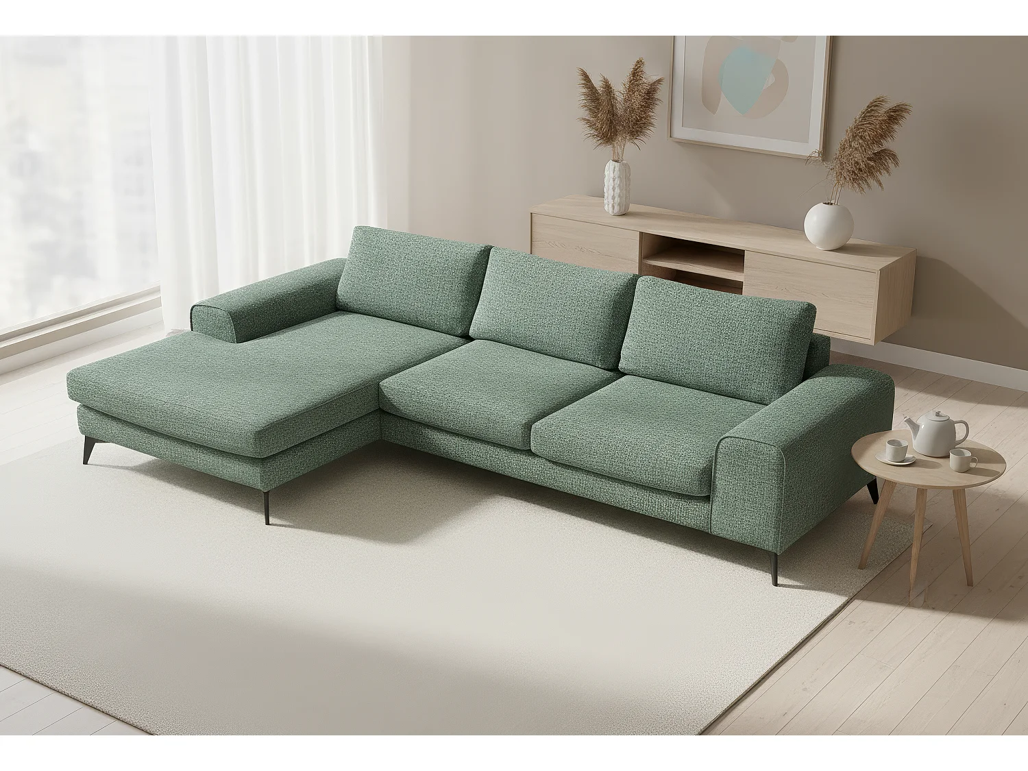 Venice Chenille Corner Sofa with Deep Seats and Extra-wide Padded Arms Left Facing Rifle Green