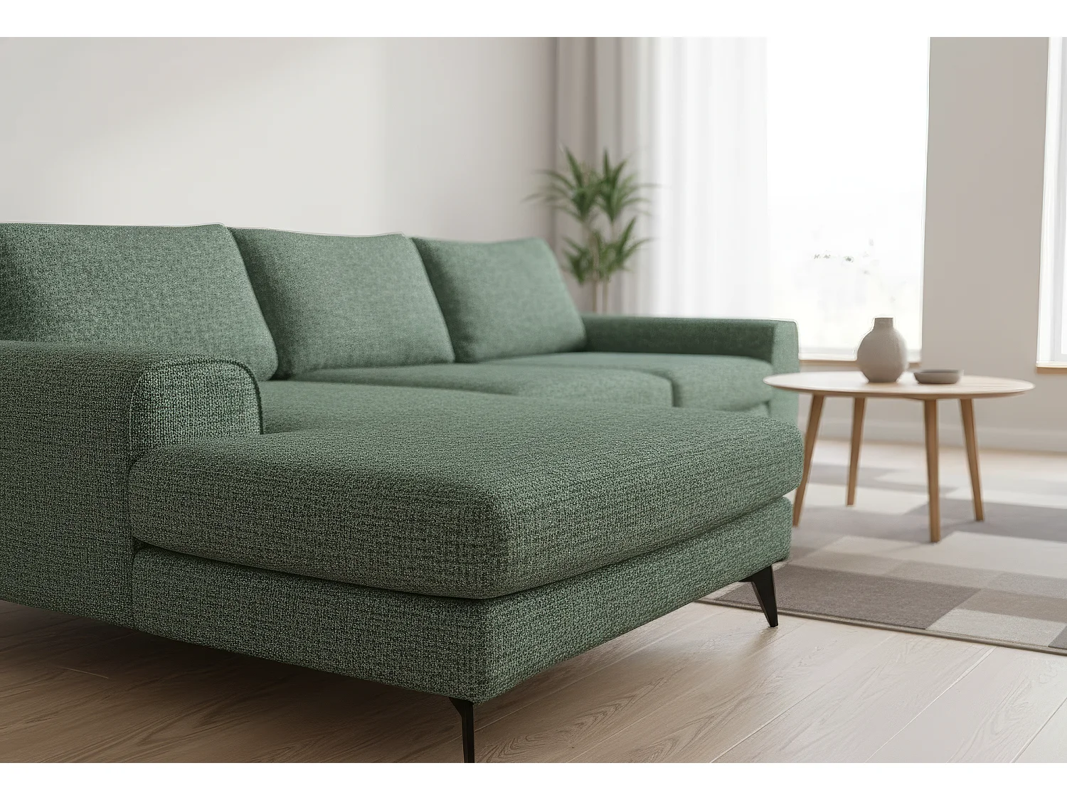 Venice Chenille Corner Sofa with Deep Seats and Extra-wide Padded Arms Left Facing Rifle Green