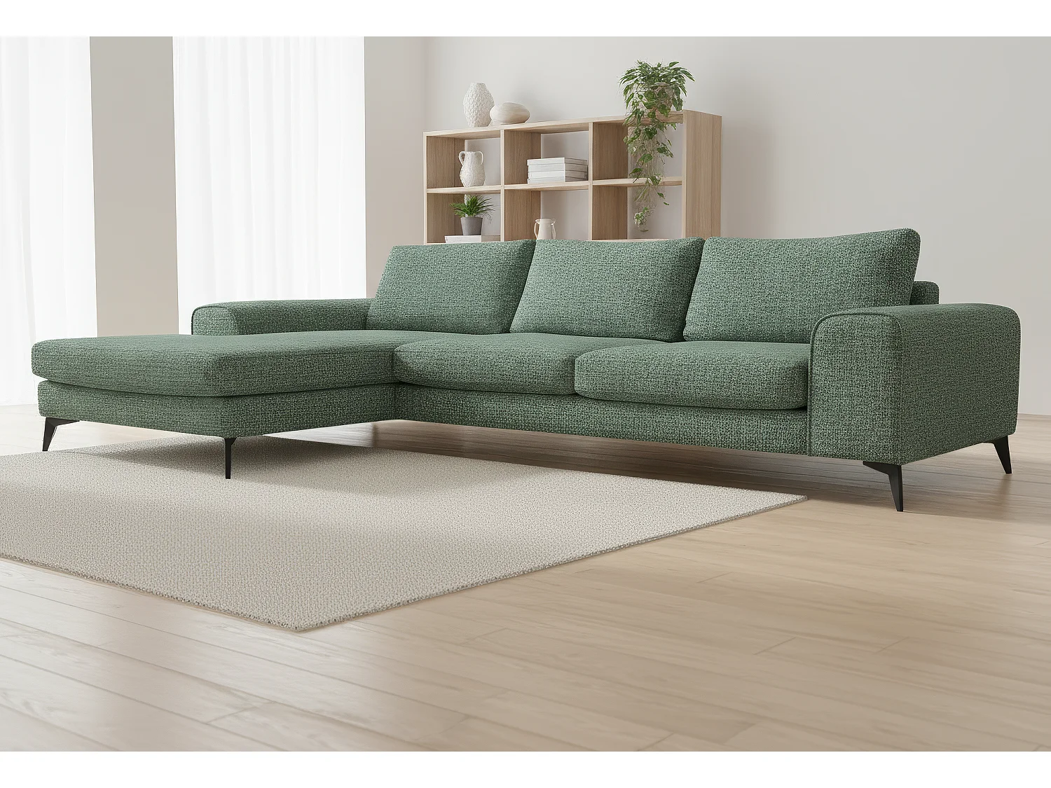 Venice Chenille Corner Sofa with Deep Seats and Extra-wide Padded Arms Left Facing Rifle Green