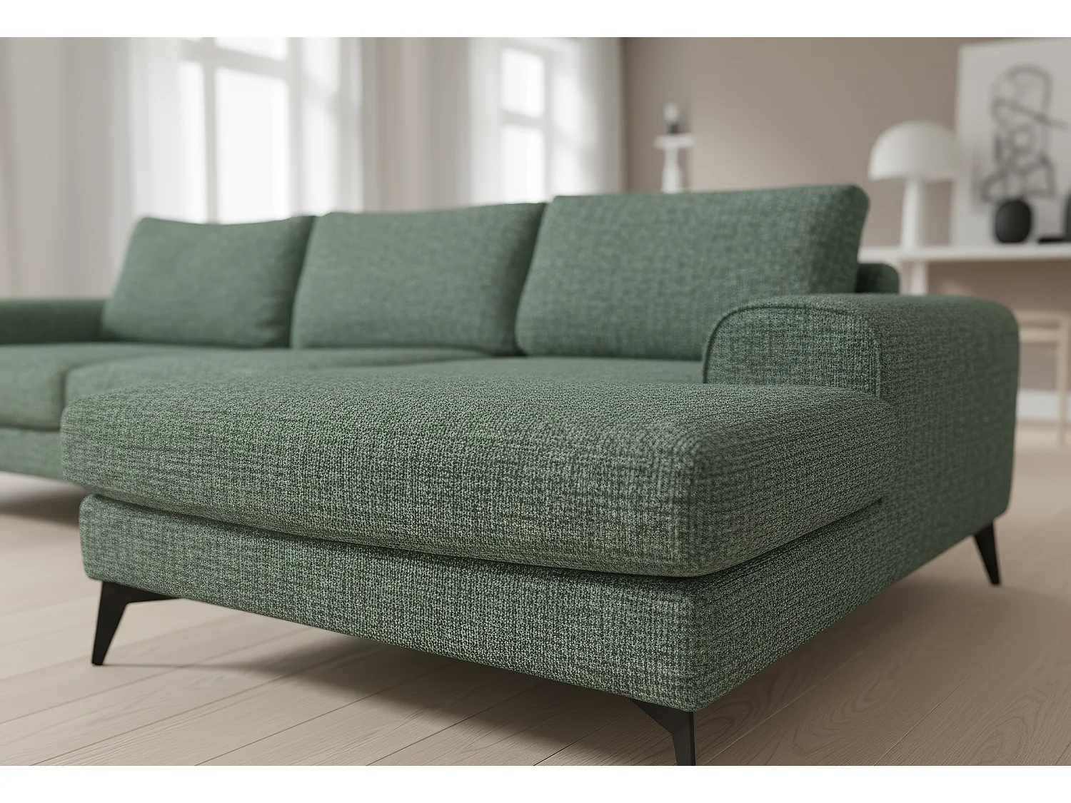 Venice Chenille Corner Sofa with Deep Seats and Extra-wide Padded Arms Right Facing Rifle Green