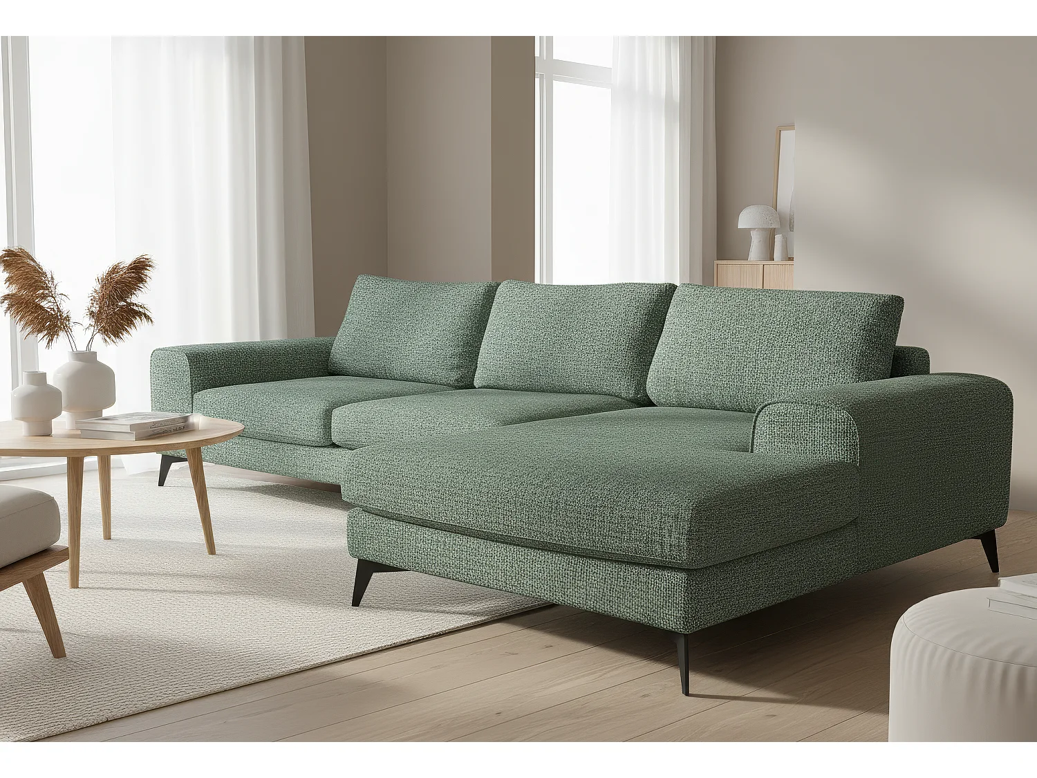Venice Chenille Corner Sofa with Deep Seats and Extra-wide Padded Arms Right Facing Rifle Green